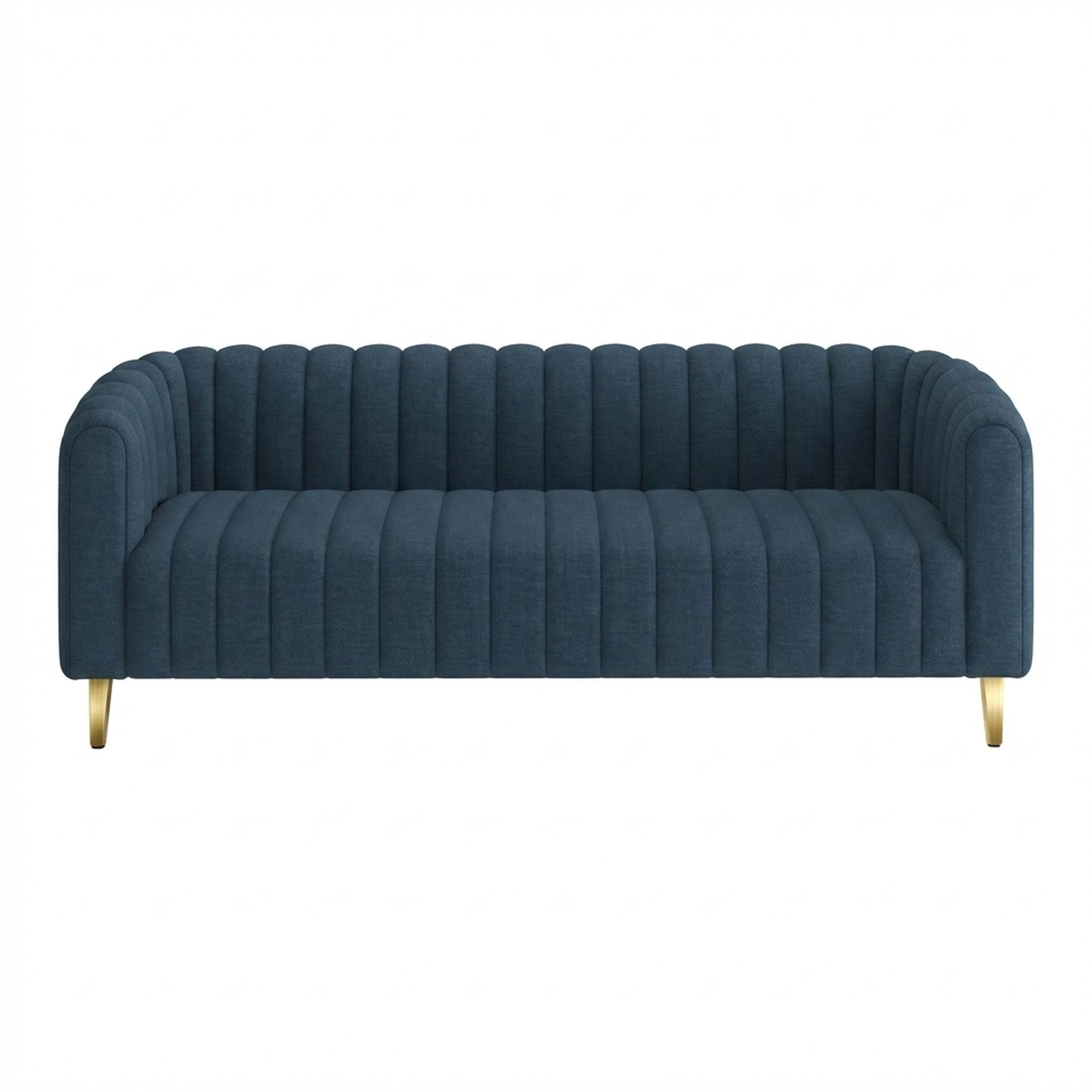 Hayden Home Premium Sydney 3 Seater Sofa, PVD Brushed Gold Leg, Essential Aegean Blue Upholstery
