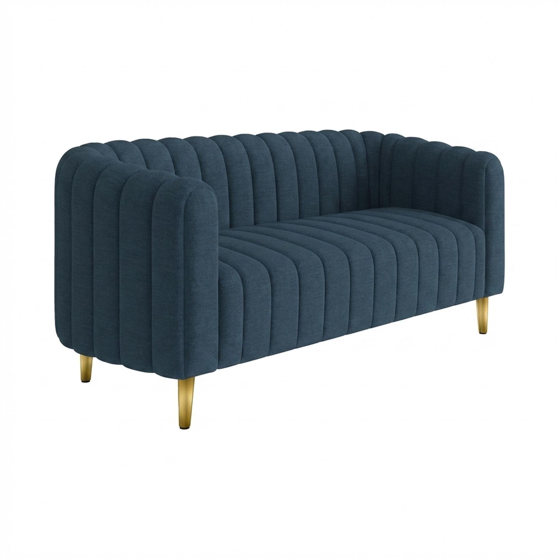 Hayden Home Premium Sydney 3 Seater Sofa, PVD Brushed Gold Leg, Essential Aegean Blue Upholstery