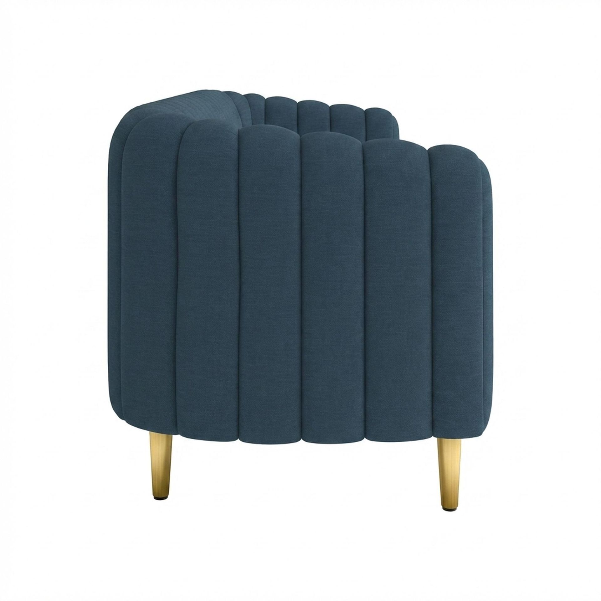 Hayden Home Premium Sydney 3 Seater Sofa, PVD Brushed Gold Leg, Essential Aegean Blue Upholstery