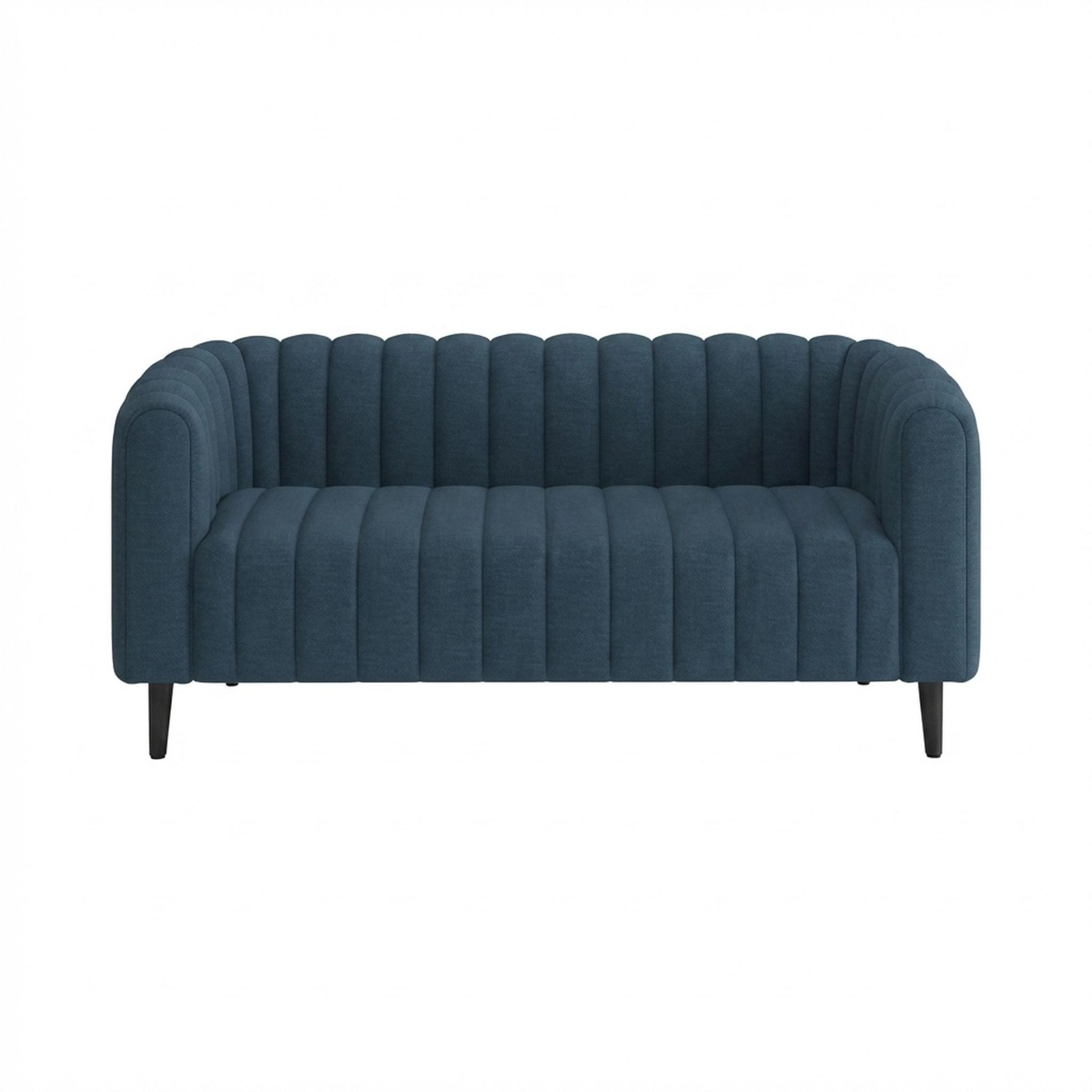 Hayden Home Premium Sydney 2 Seater Sofa, Matt Black Leg, Essential Aegean Blue Upholstery