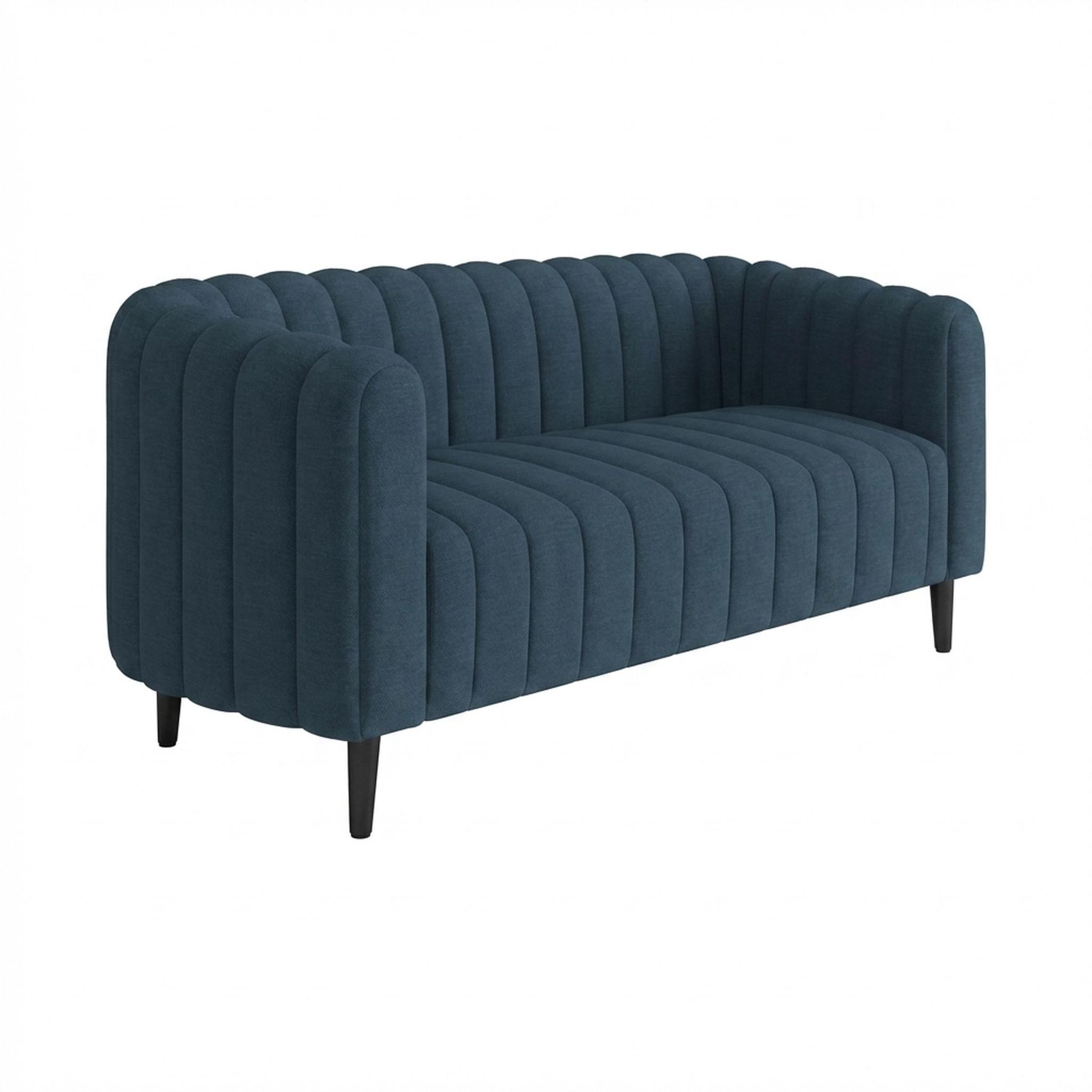 Hayden Home Premium Sydney 2 Seater Sofa, Matt Black Leg, Essential Aegean Blue Upholstery