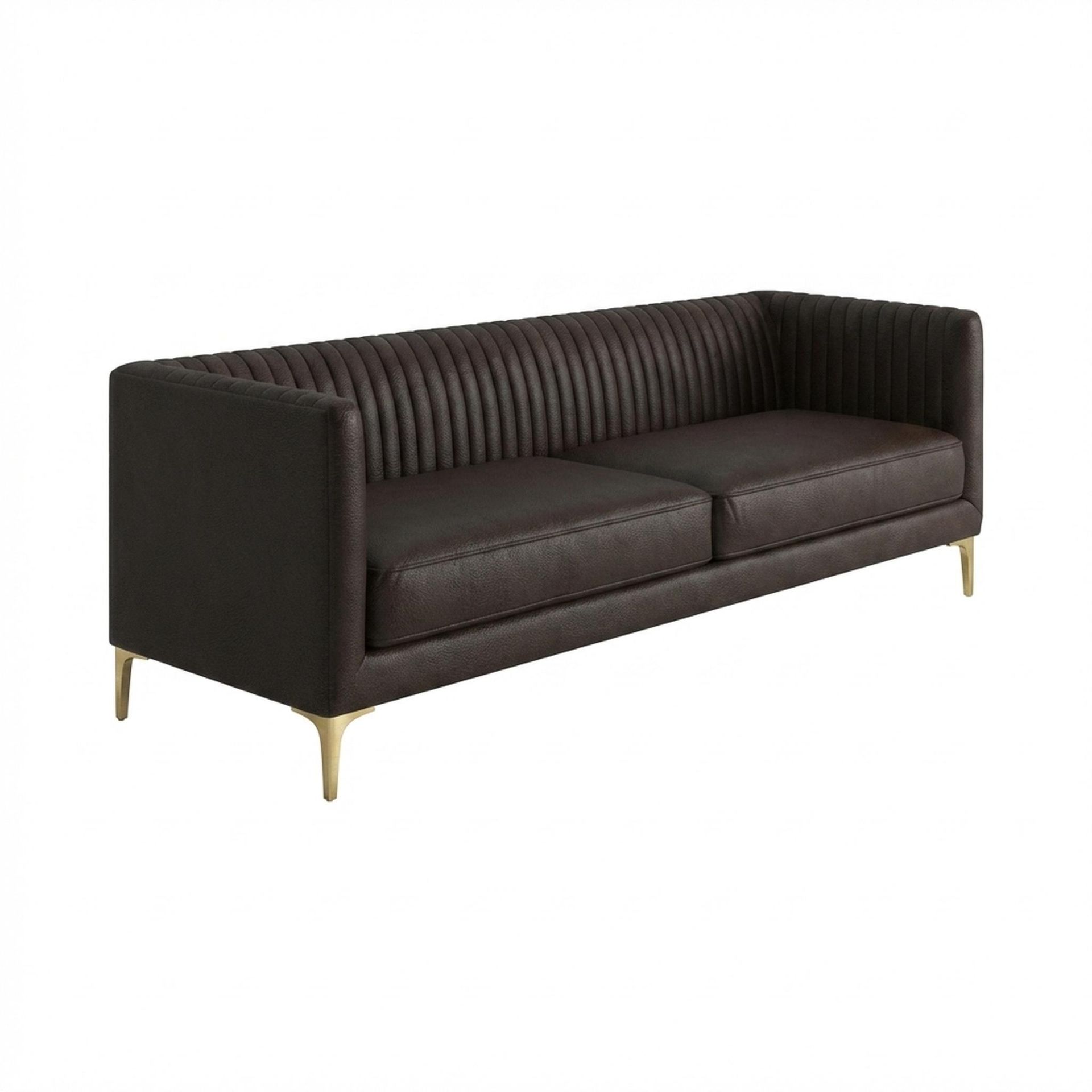 Hayden Home Premium Tokyo 3 Seater Sofa, PVD Brushed Gold Leg, Essential Beige Brown Upholstery