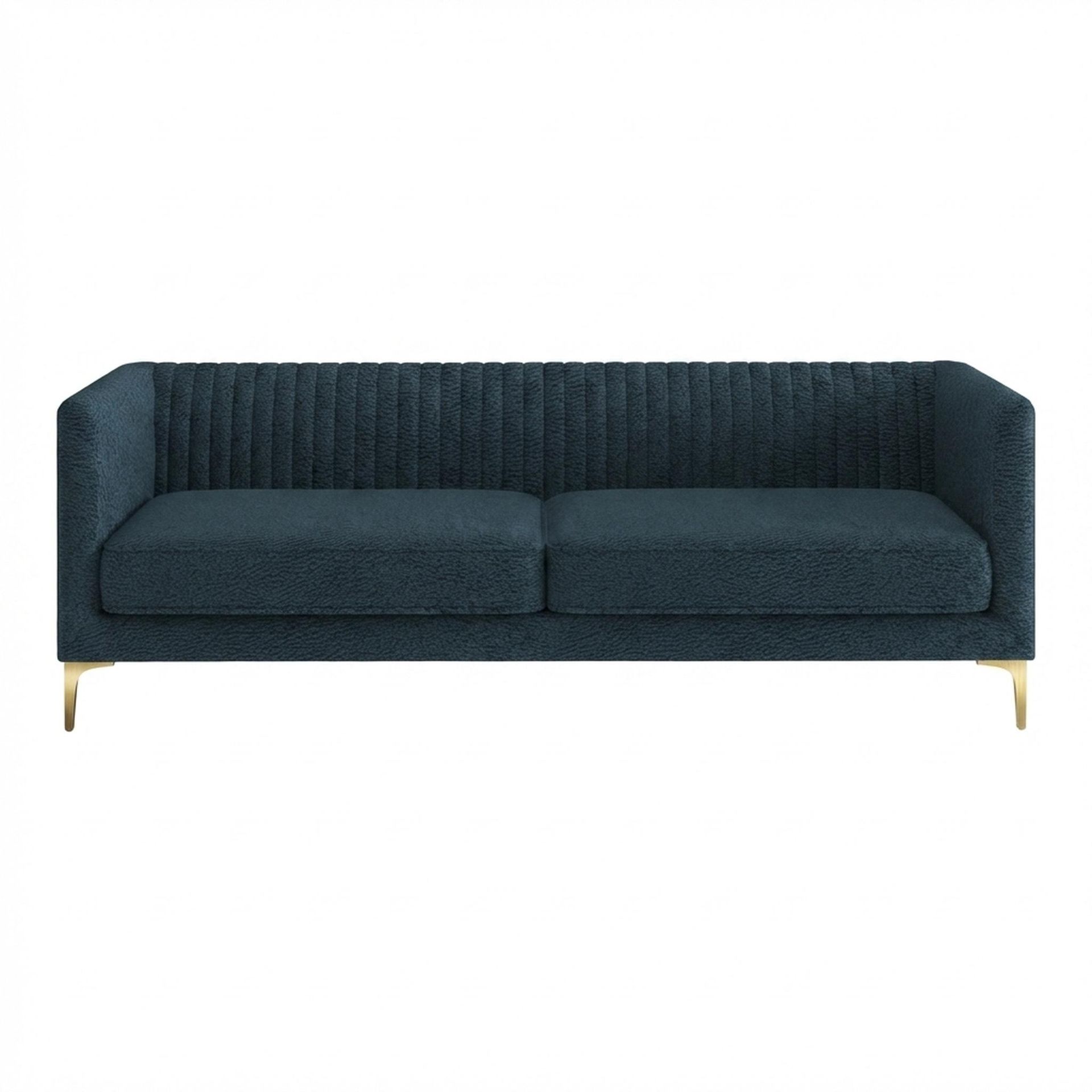 Hayden Home Premium Tokyo 3 Seater Sofa, PVD Brushed Gold Leg, Essential Vintage Blue Upholstery