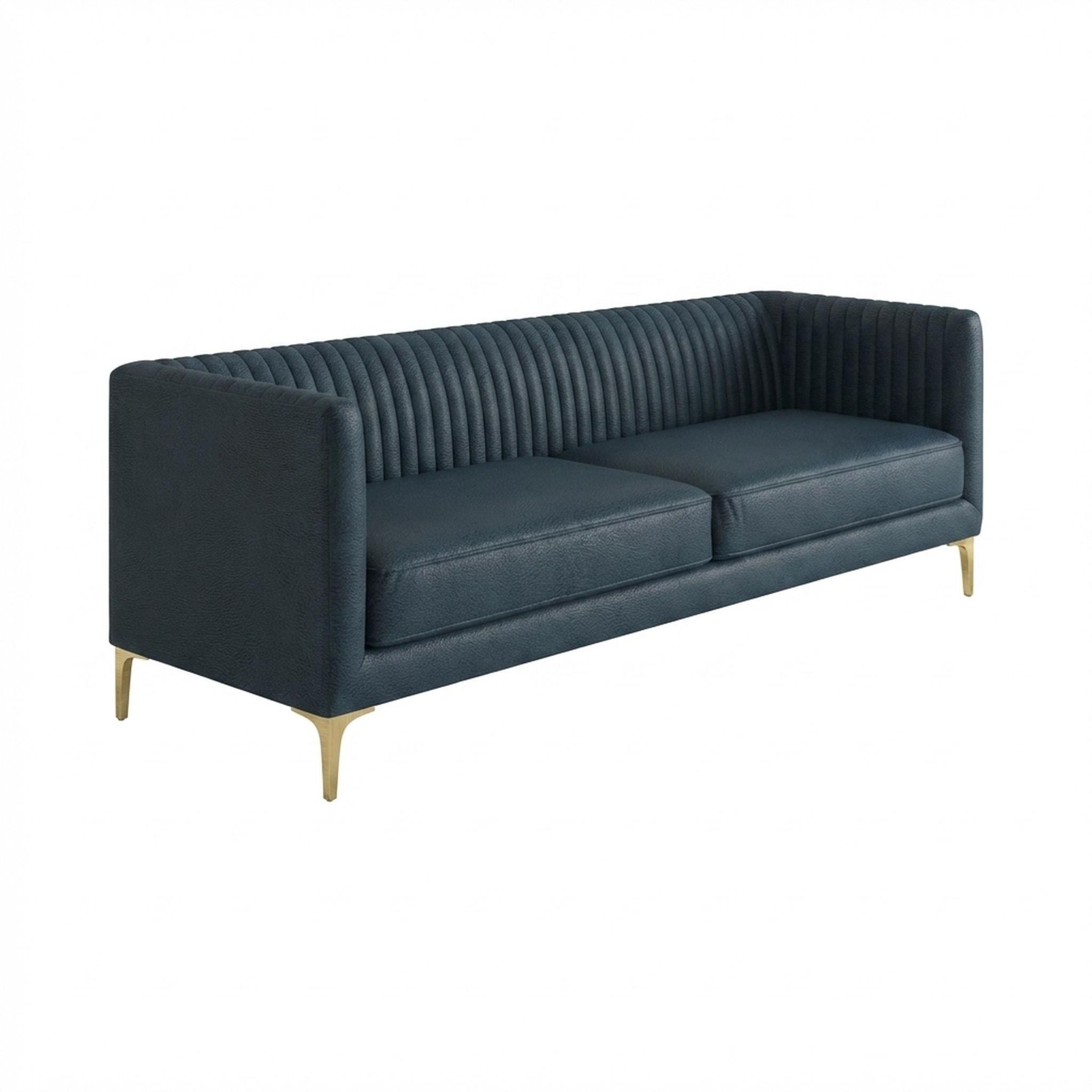 Hayden Home Premium Tokyo 3 Seater Sofa, PVD Brushed Gold Leg, Essential Vintage Blue Upholstery