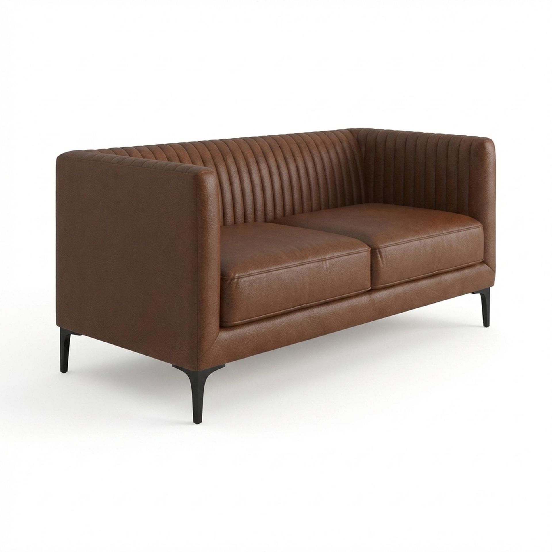Hayden Home Premium Tokyo 2 Seater Sofa, Matt Black Leg, Premium Rust Orange Upholstery