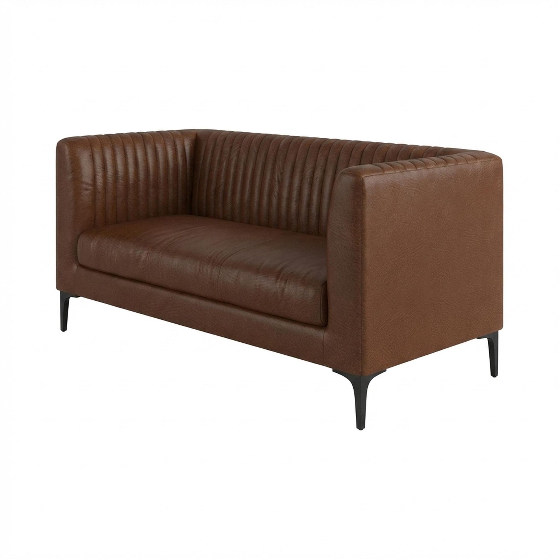 Hayden Home Premium Tokyo 2 Seater Sofa, Matt Black Leg, Premium Rust Orange Upholstery
