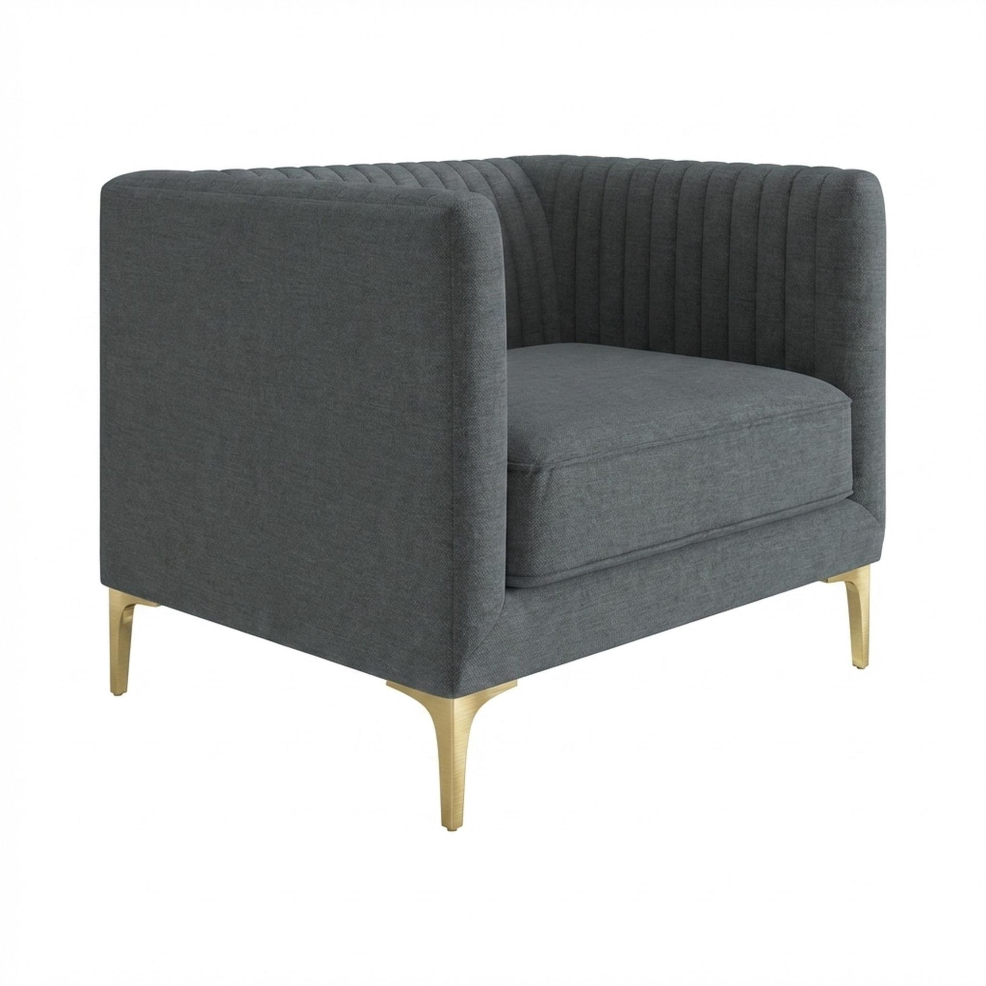 Hayden Home Premium Tokyo 1 Seater Sofa, PVD Brushed Gold Leg, Premium Steel Grey Upholstery