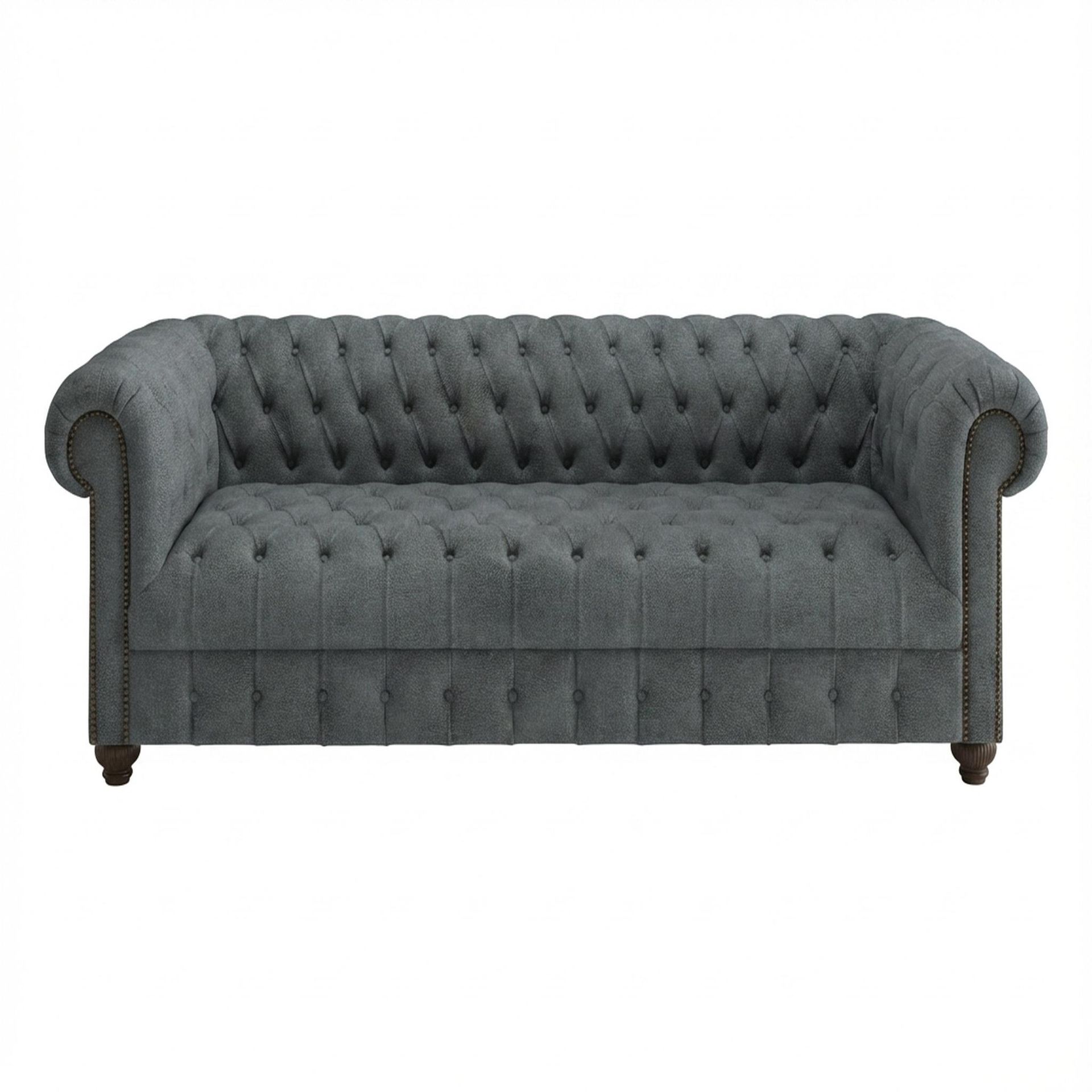 Hayden Home Premium Windsor 3 Seater Sofa, Coco Walnut Leg, Premium Steel Grey Upholstery