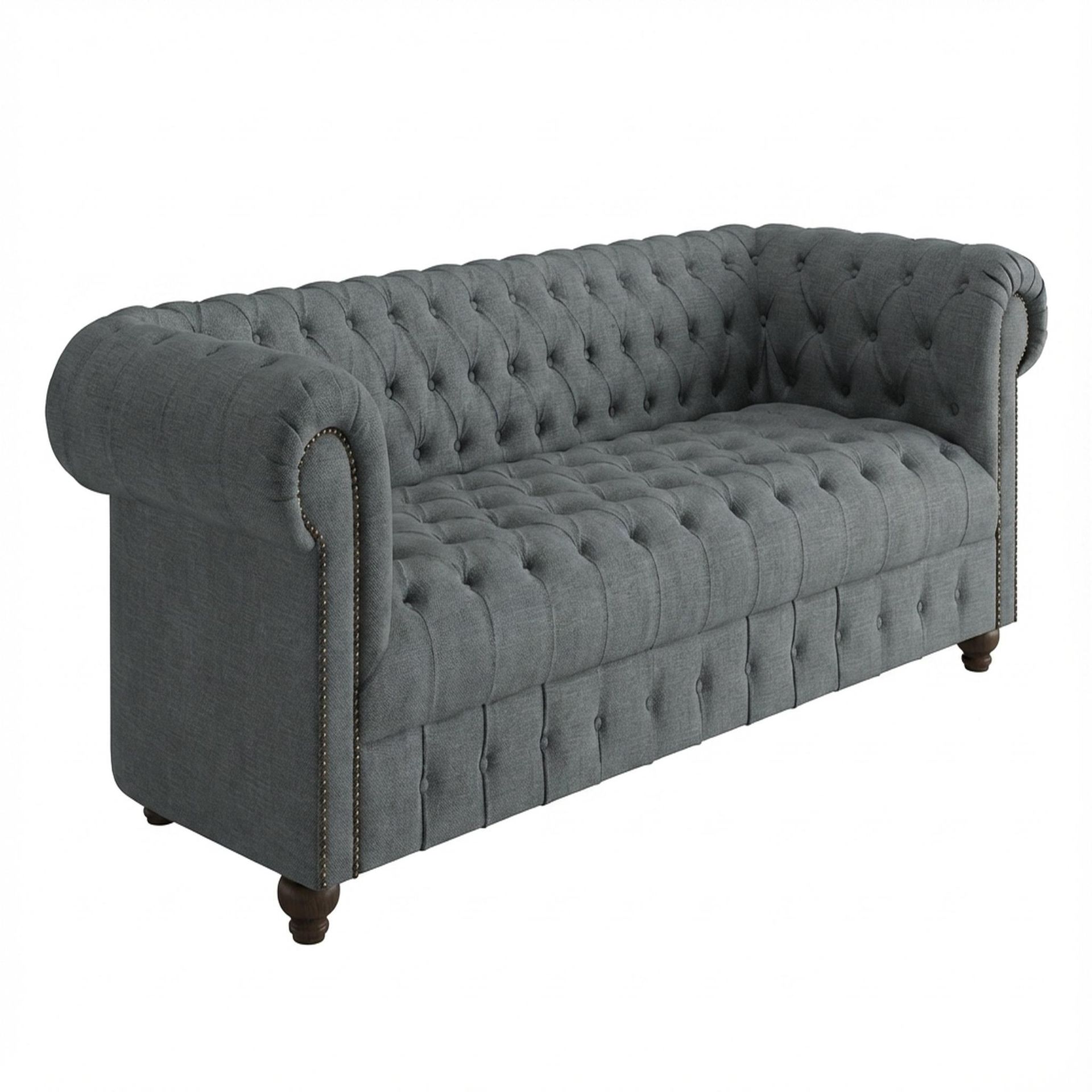 Hayden Home Premium Windsor 3 Seater Sofa, Coco Walnut Leg, Premium Steel Grey Upholstery