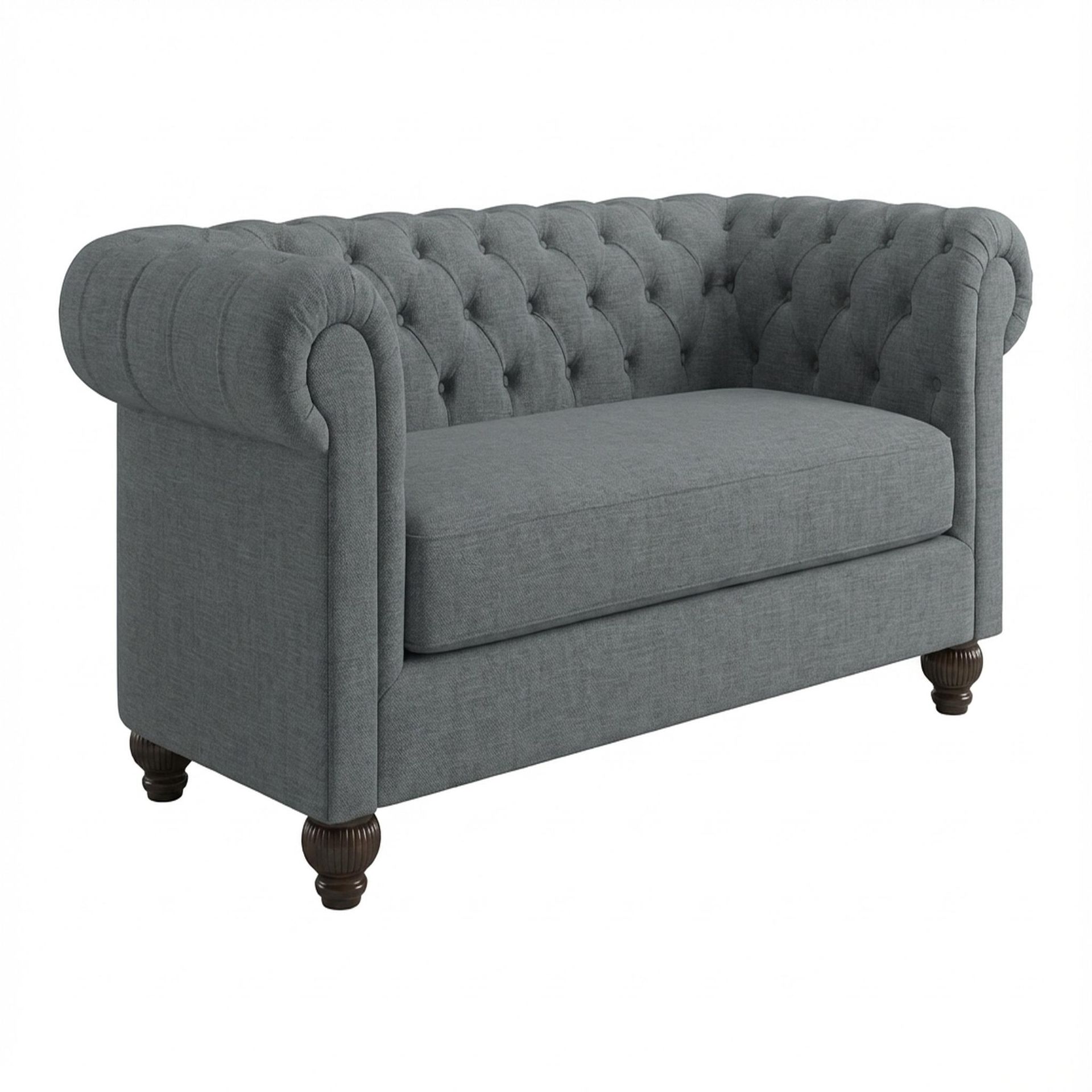 Hayden Home Premium Windsor 3 Seater Sofa, Coco Walnut Leg, Premium Steel Grey Upholstery