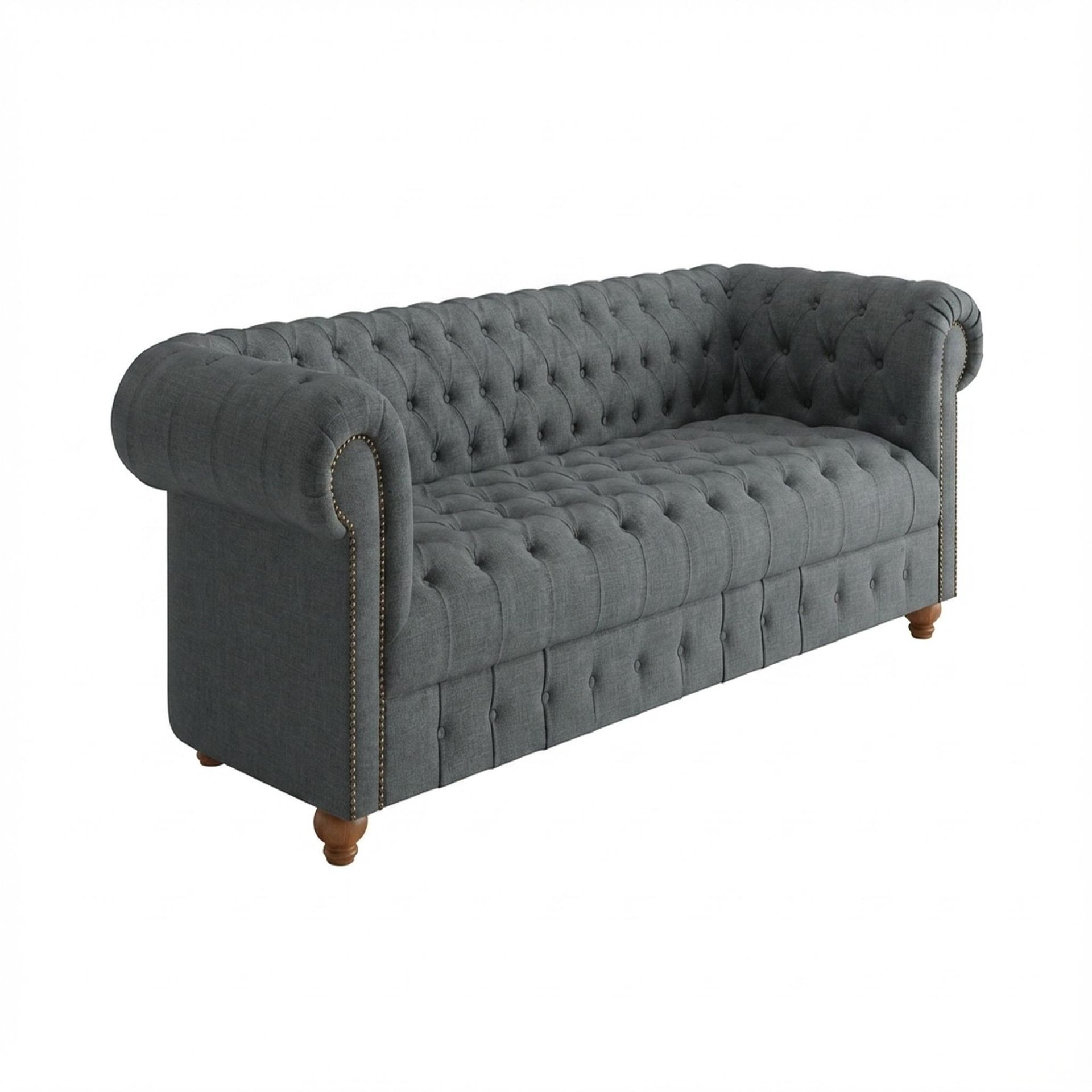 Hayden Home Premium Windsor 3 Seater Sofa, Warm Cedar Leg, Premium Steel Grey Upholstery