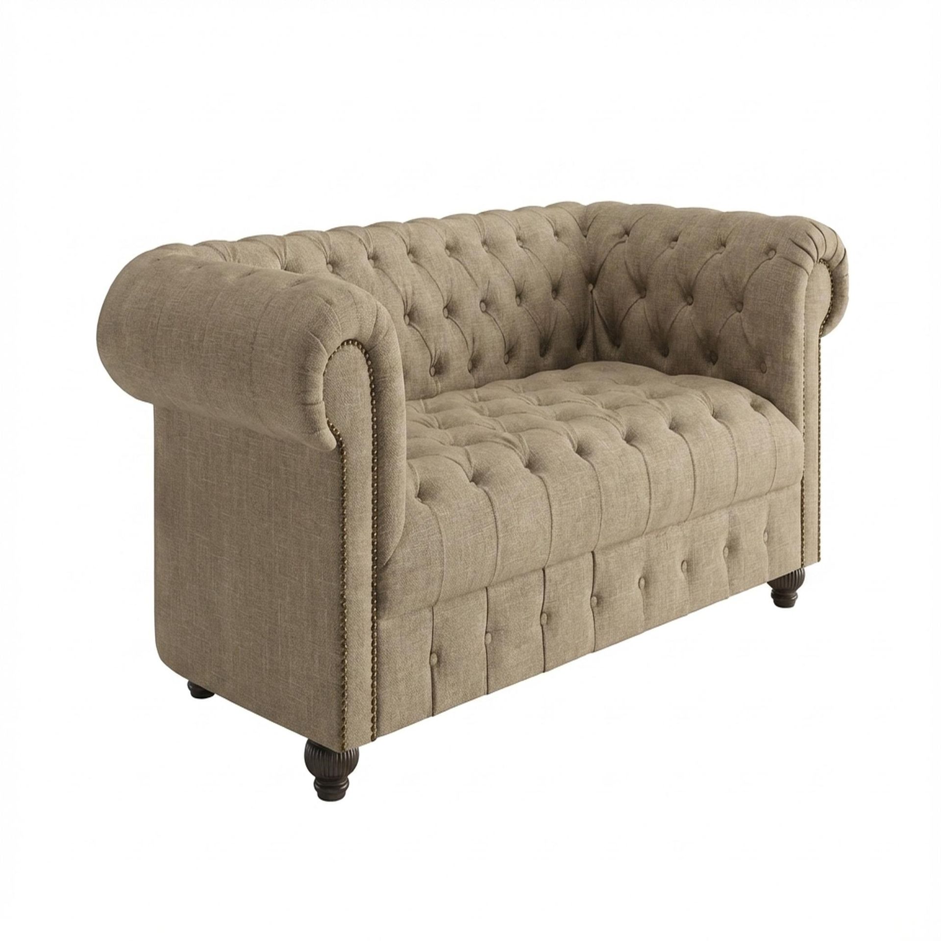 Hayden Home Premium Windsor 2 Seater Sofa, Coco Walnut Leg, Premium Dusky Biege Upholstery