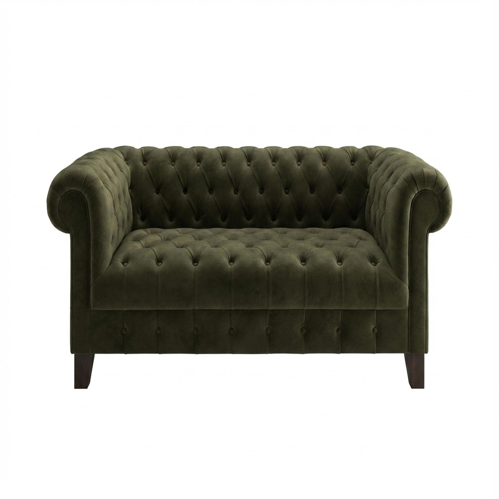 Hayden Home Premium Windsor 2 Seater Sofa, Coco Walnut Leg, Premium Emerald Upholstery