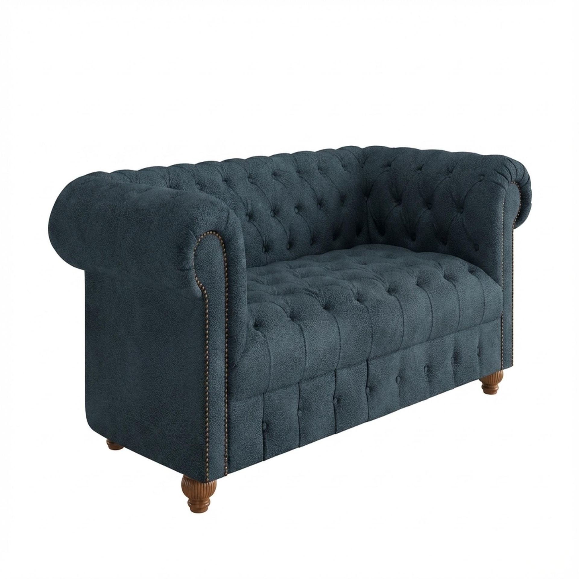 Hayden Home Premium Windsor 2 Seater Sofa, Warm Cedar Leg, Essential Vintage Blue Upholstery