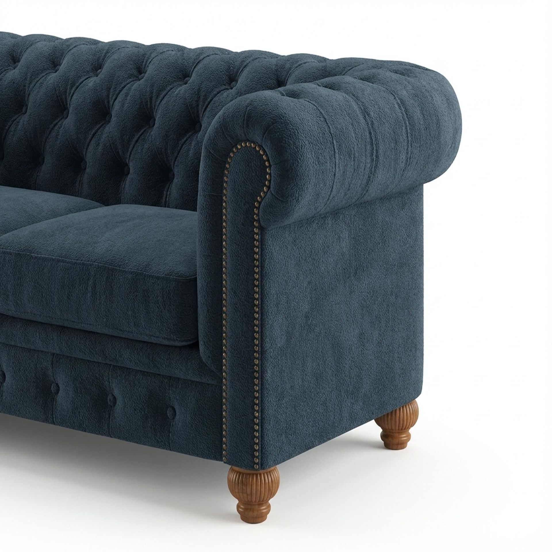 Hayden Home Premium Windsor 2 Seater Sofa, Warm Cedar Leg, Essential Vintage Blue Upholstery