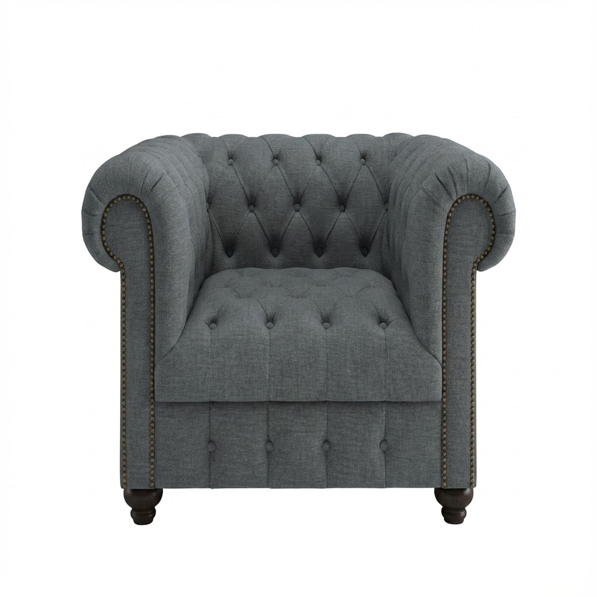 Hayden Home Premium Windsor 1 Seater Sofa, Coco Walnut Leg, Premium Steel Grey Upholstery