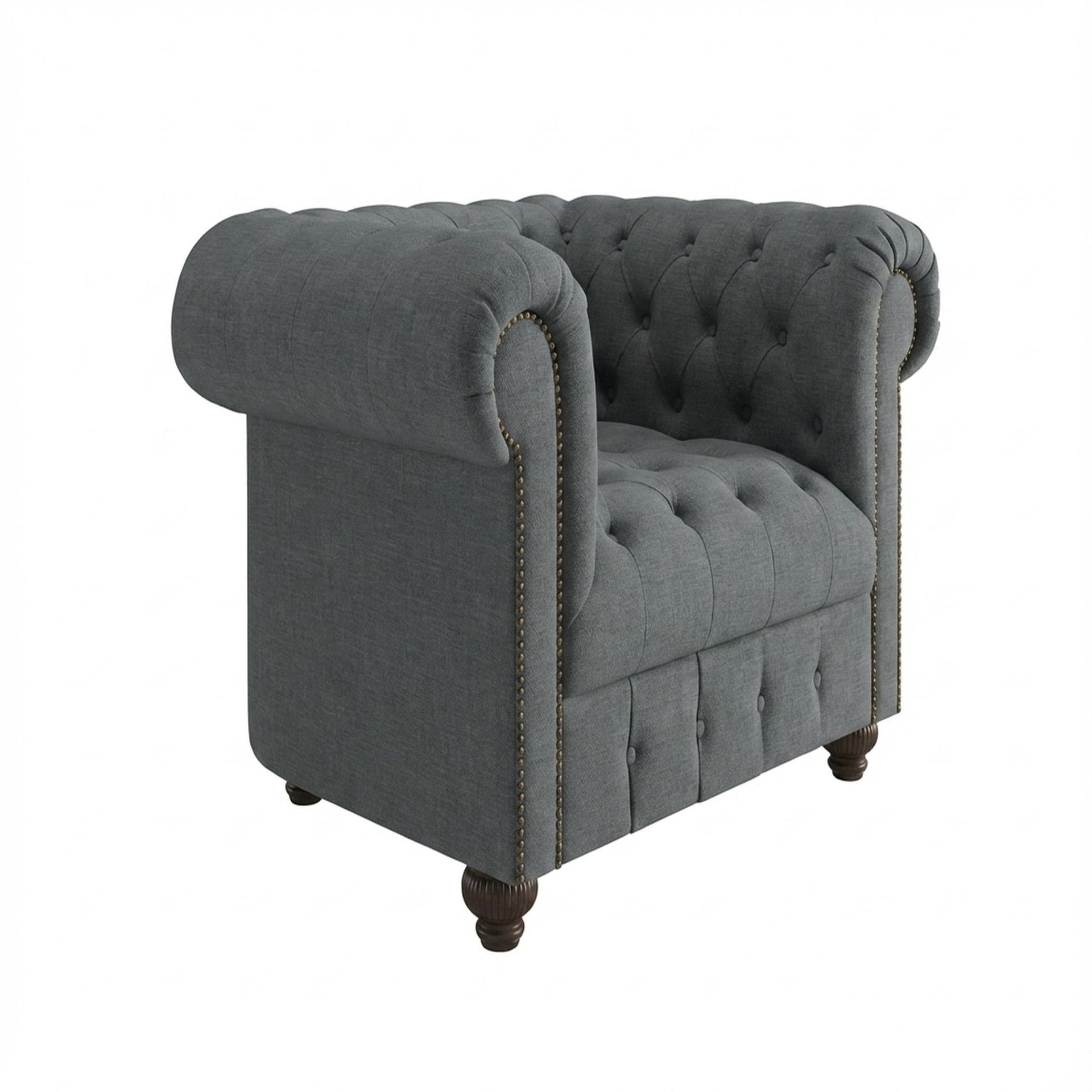 Hayden Home Premium Windsor 1 Seater Sofa, Coco Walnut Leg, Premium Steel Grey Upholstery