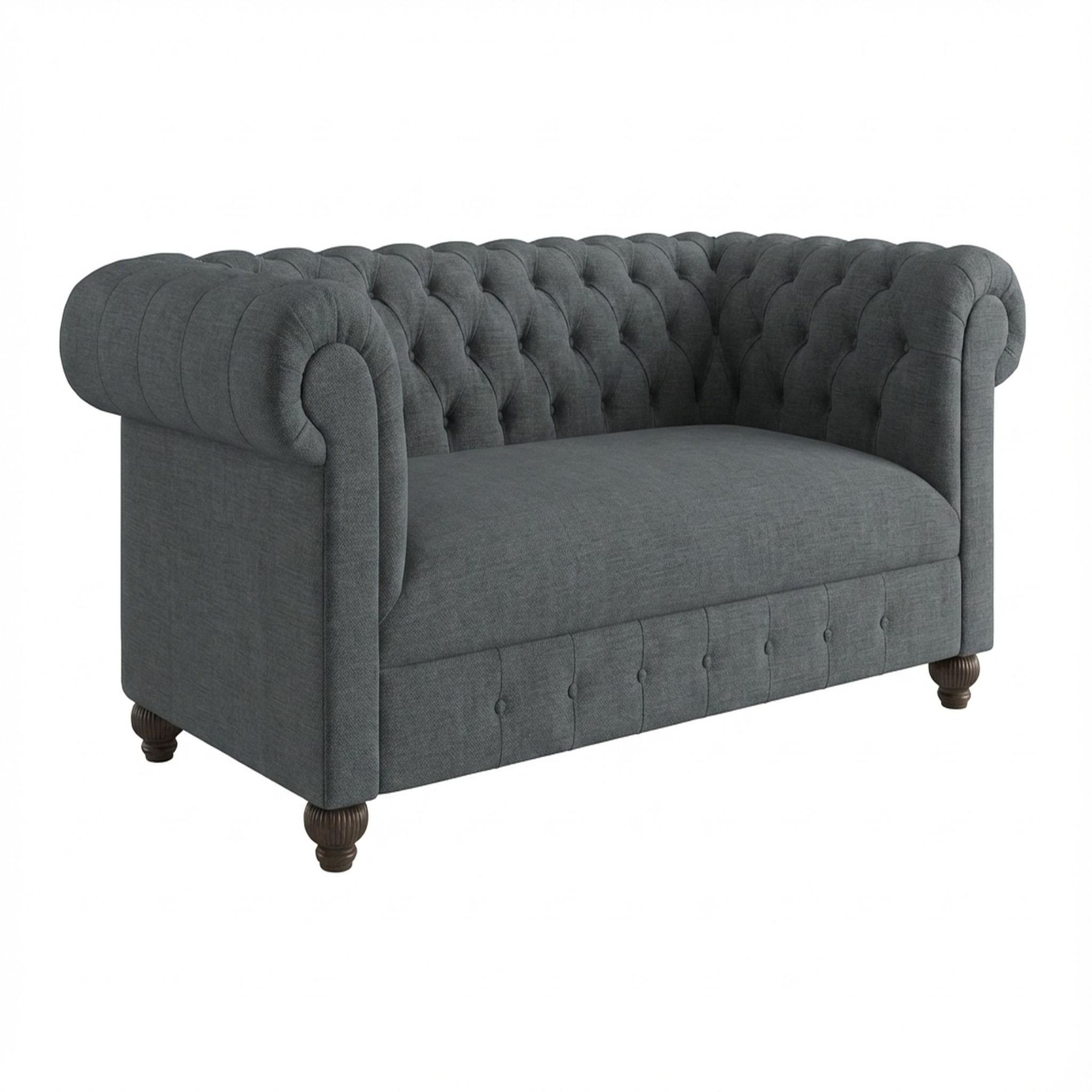 Hayden Home Premium Windsor 1 Seater Sofa, Coco Walnut Leg, Premium Steel Grey Upholstery