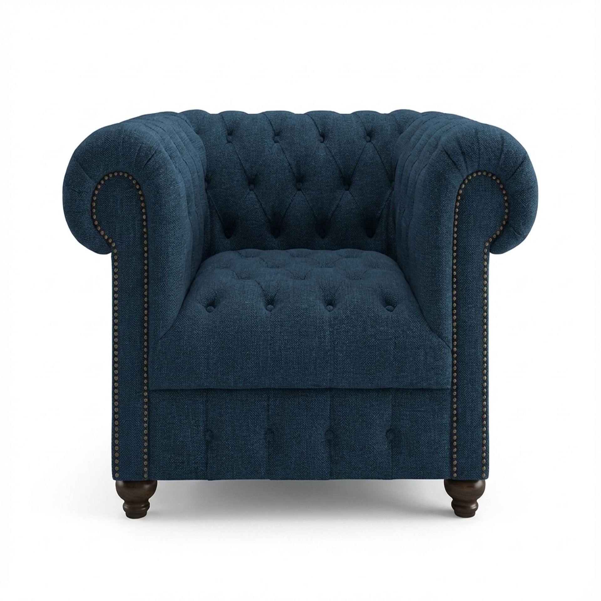 Hayden Home Premium Windsor 1 Seater Sofa, Coco Walnut Leg, Premium Steel Blue Upholstery