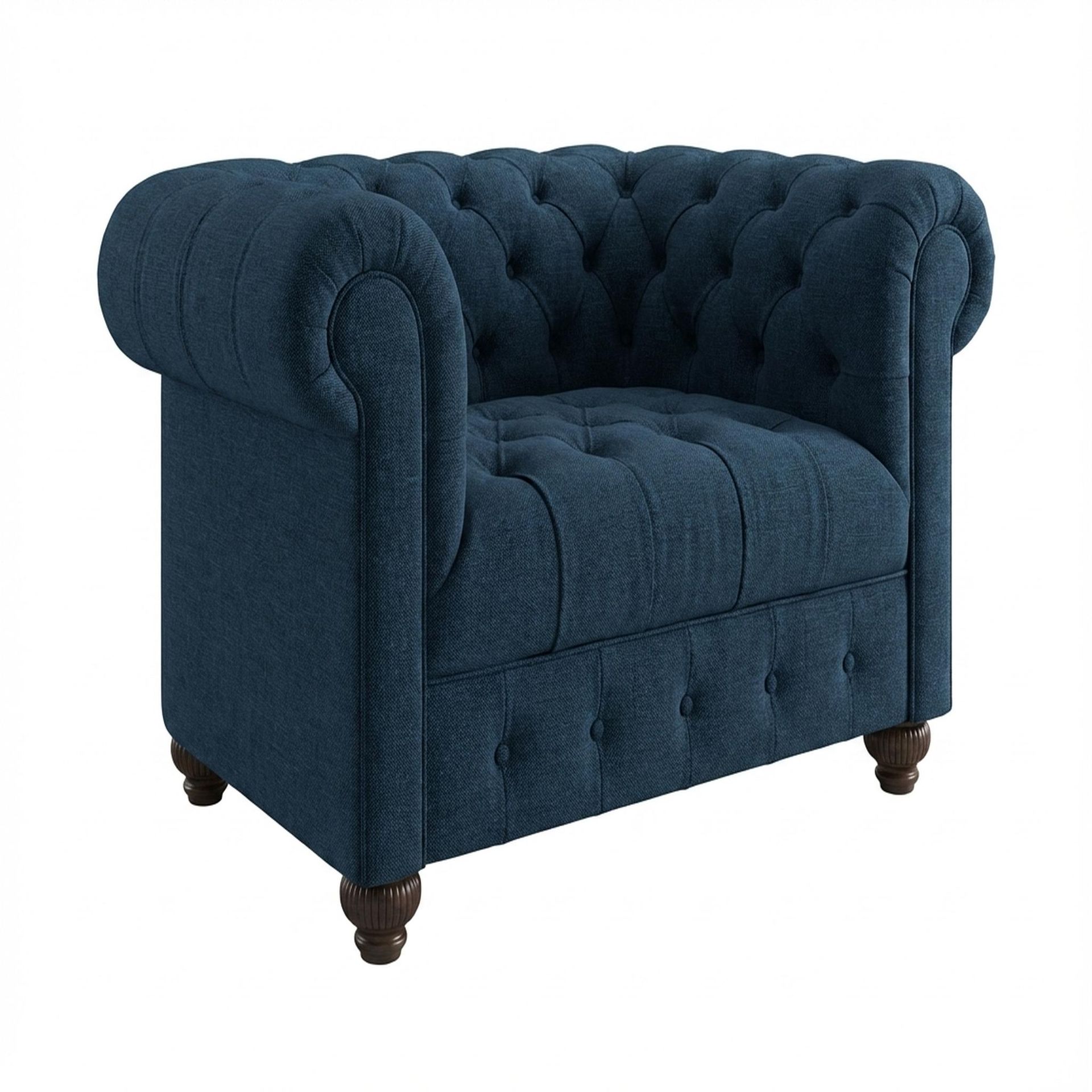 Hayden Home Premium Windsor 1 Seater Sofa, Coco Walnut Leg, Premium Steel Blue Upholstery