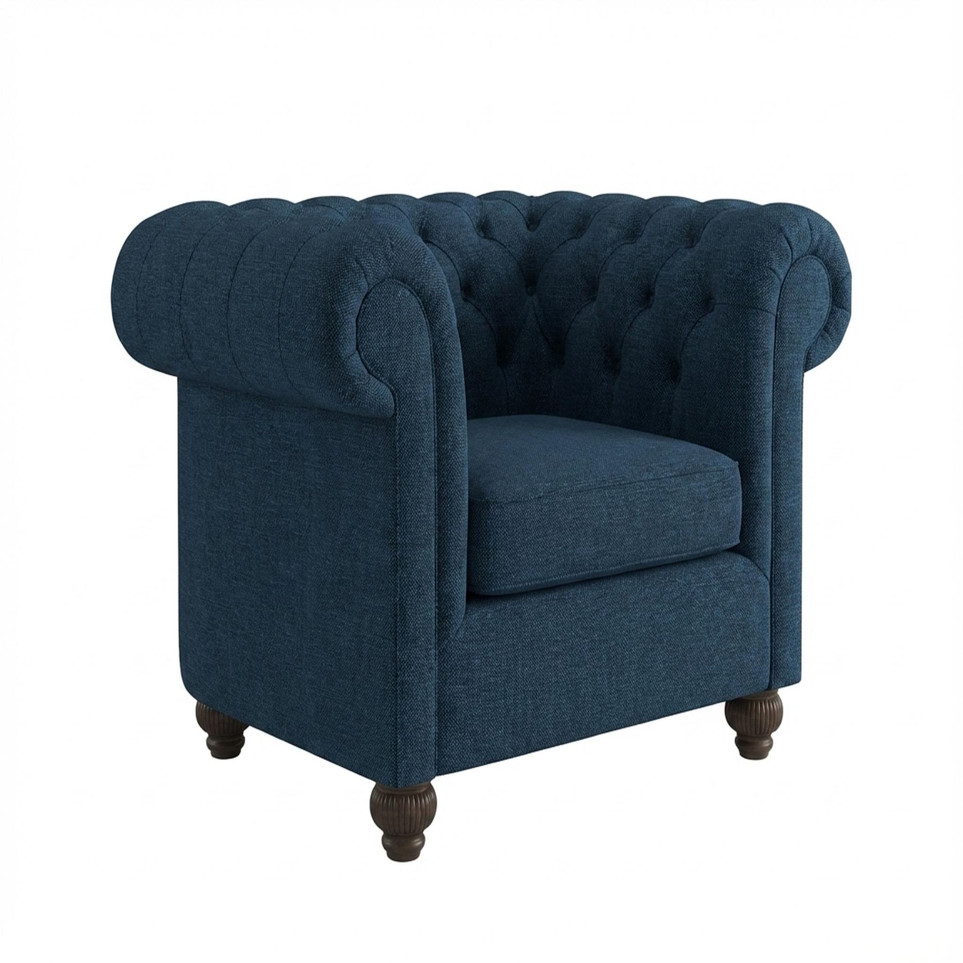 Hayden Home Premium Windsor 1 Seater Sofa, Coco Walnut Leg, Premium Steel Blue Upholstery