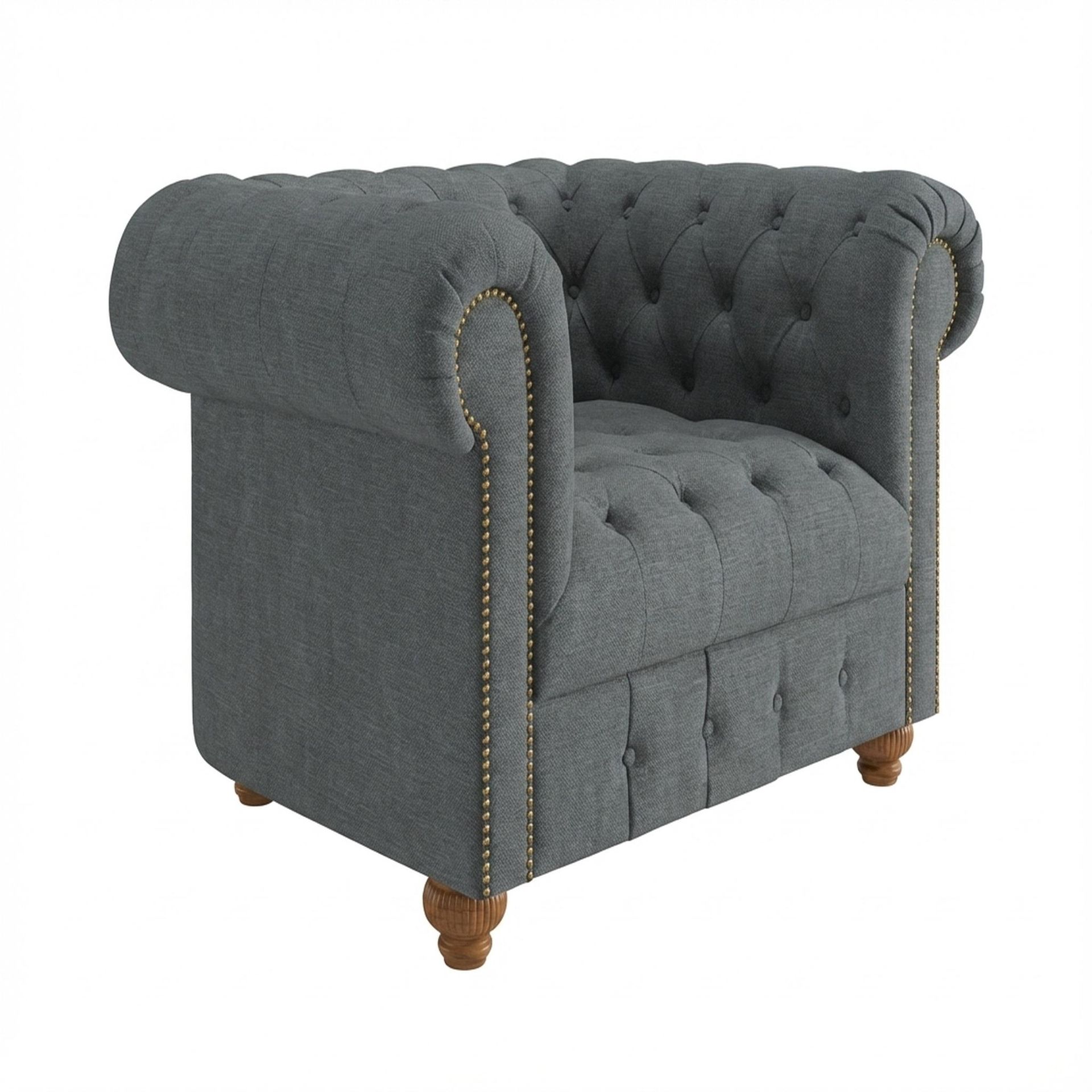 Hayden Home Premium Windsor 1 Seater Sofa, Warm Cedar Leg, Premium Steel Grey Upholstery