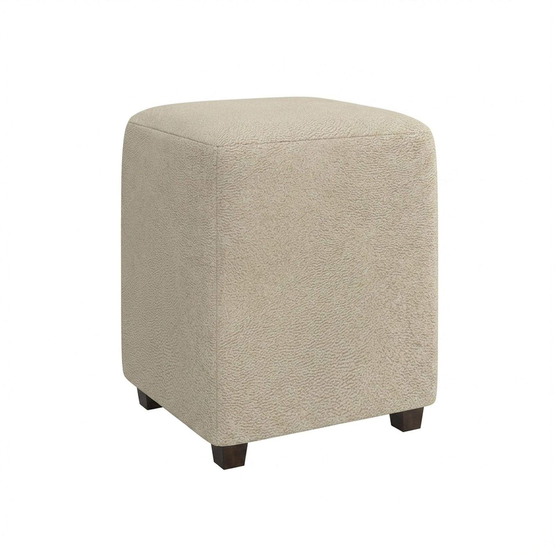 Hayden Home Premium Wooden Square Pouf, Coco Walnut Legs, Essential Sand Upholstery