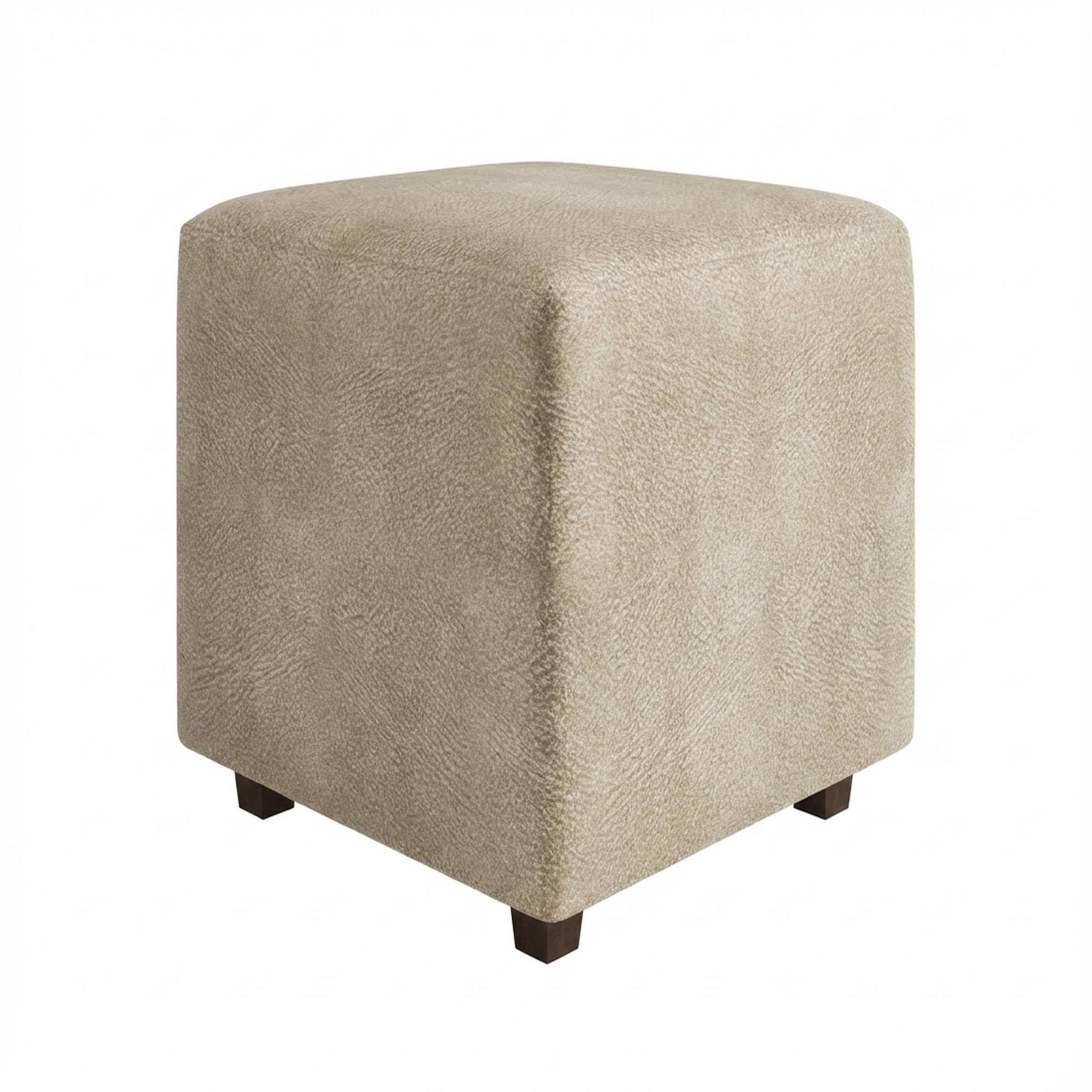 Hayden Home Premium Wooden Square Pouf, Coco Walnut Legs, Essential Sand Upholstery