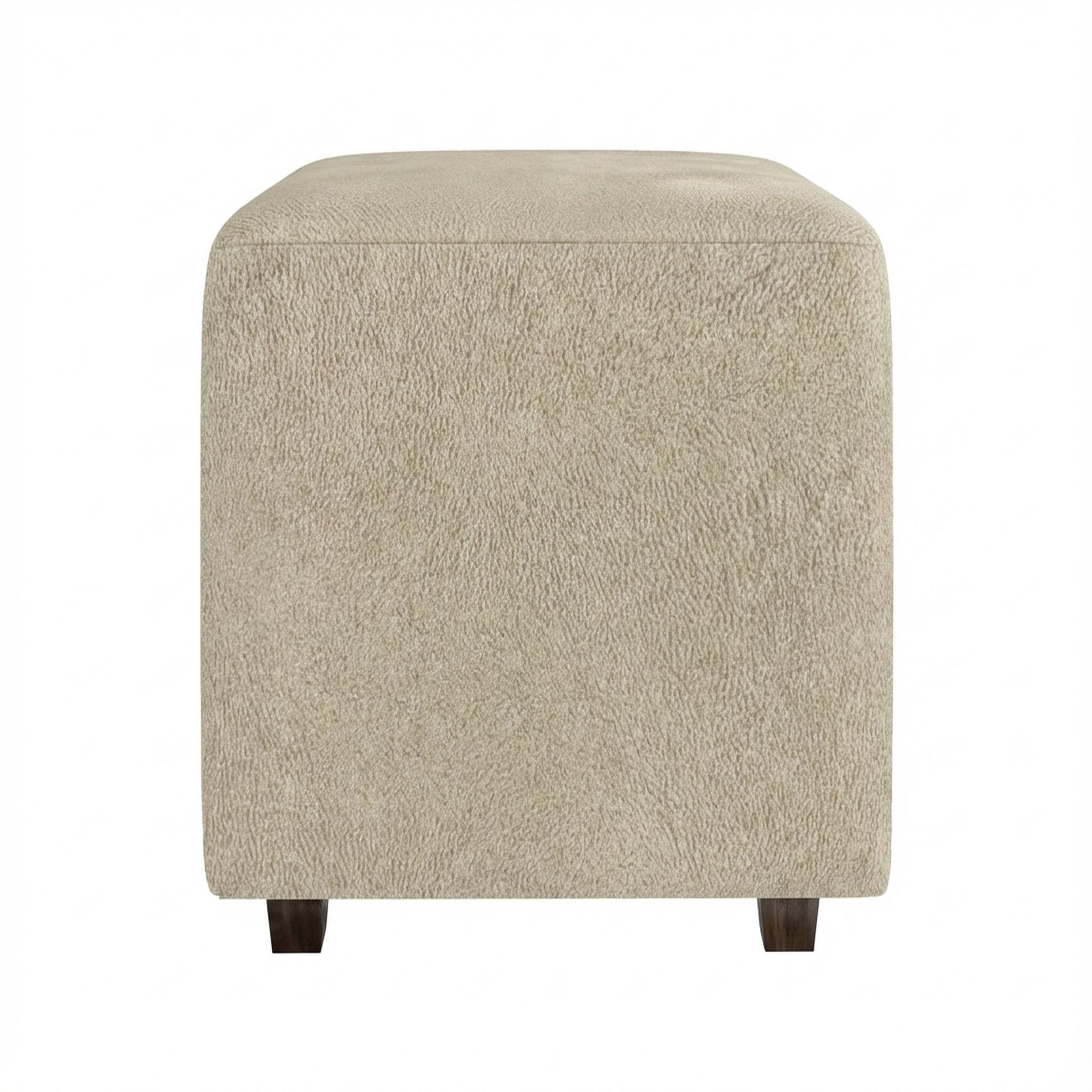 Hayden Home Premium Wooden Square Pouf, Coco Walnut Legs, Essential Sand Upholstery