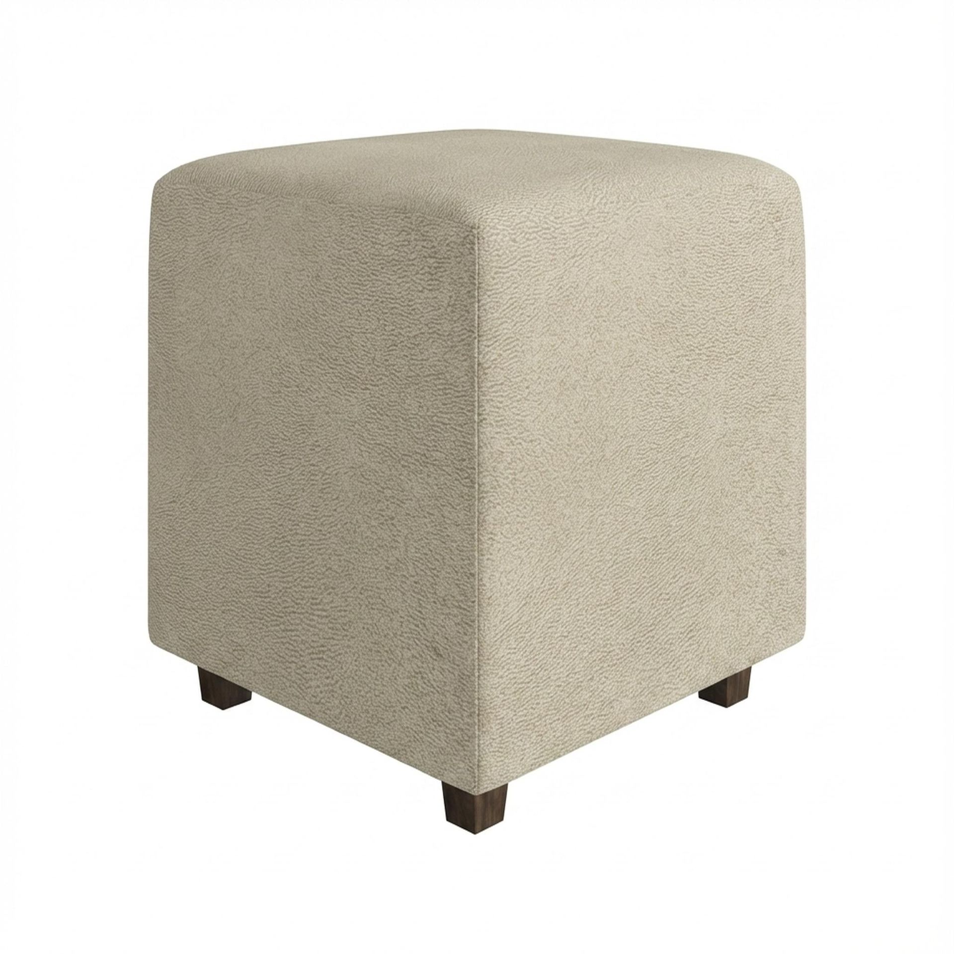 Hayden Home Premium Wooden Square Pouf, Coco Walnut Legs, Essential Sand Upholstery