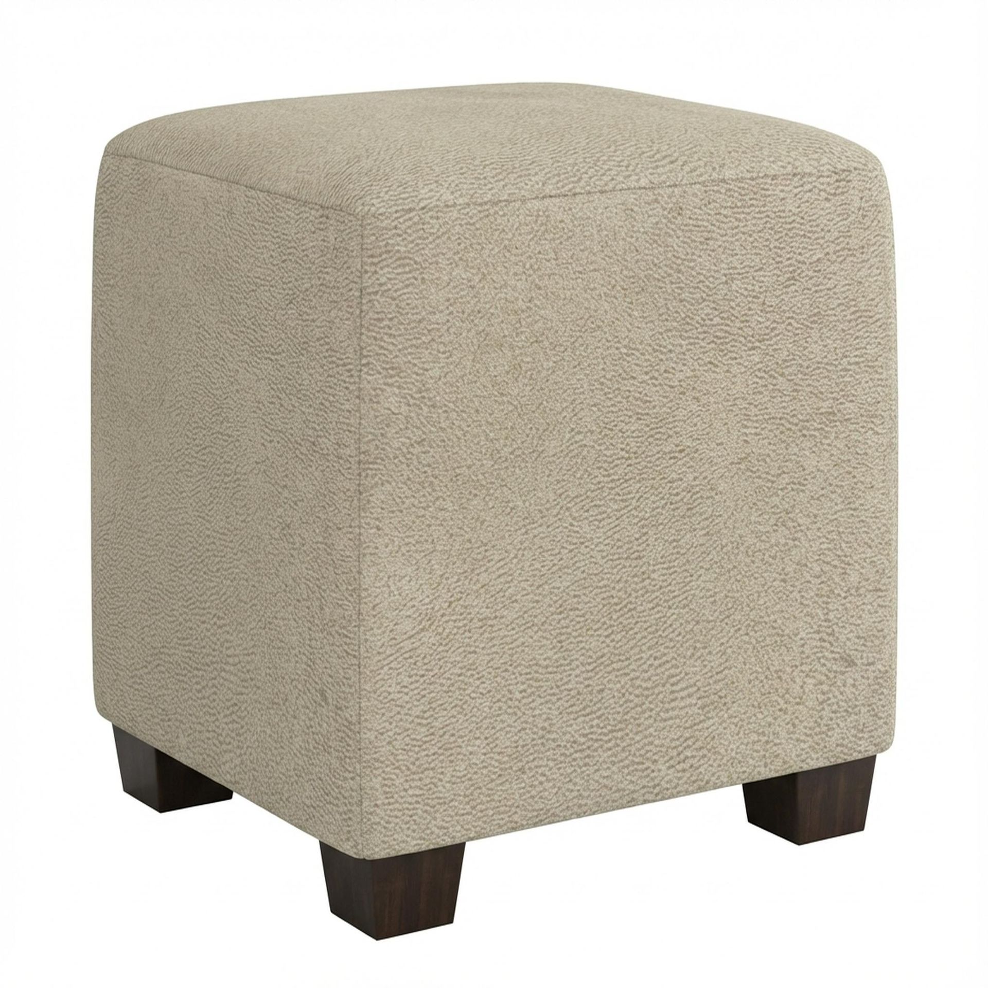 Hayden Home Premium Wooden Square Pouf, Coco Walnut Legs, Essential Sand Upholstery