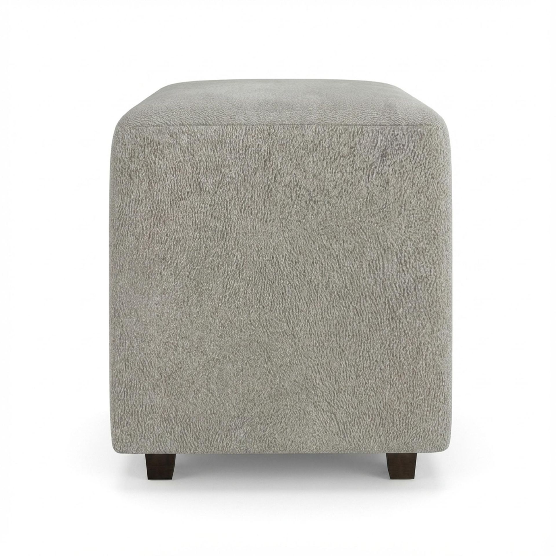 Hayden Home Premium Wooden Square Pouf, Coco Walnut Legs, Essential Bone Upholstery