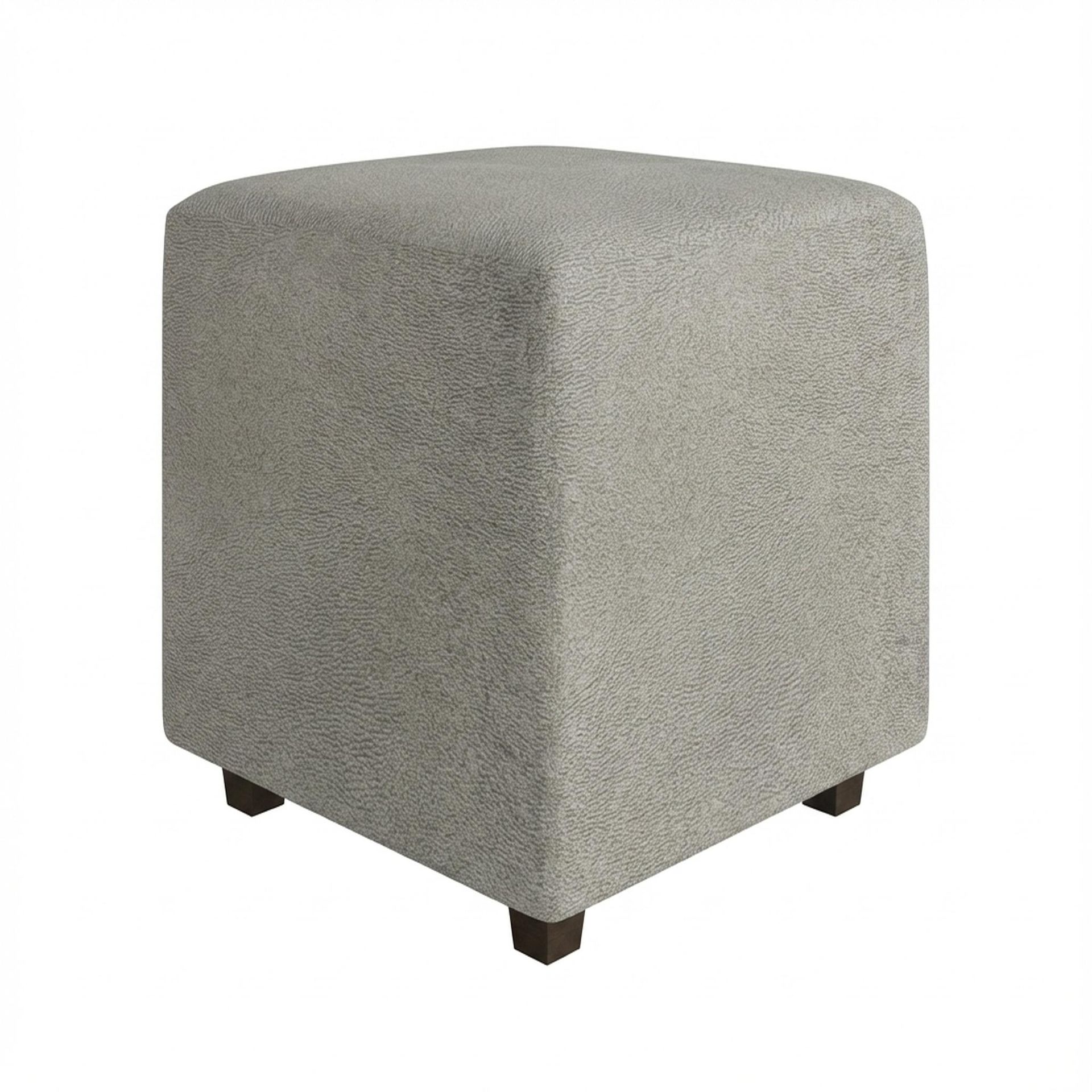 Hayden Home Premium Wooden Square Pouf, Coco Walnut Legs, Essential Bone Upholstery