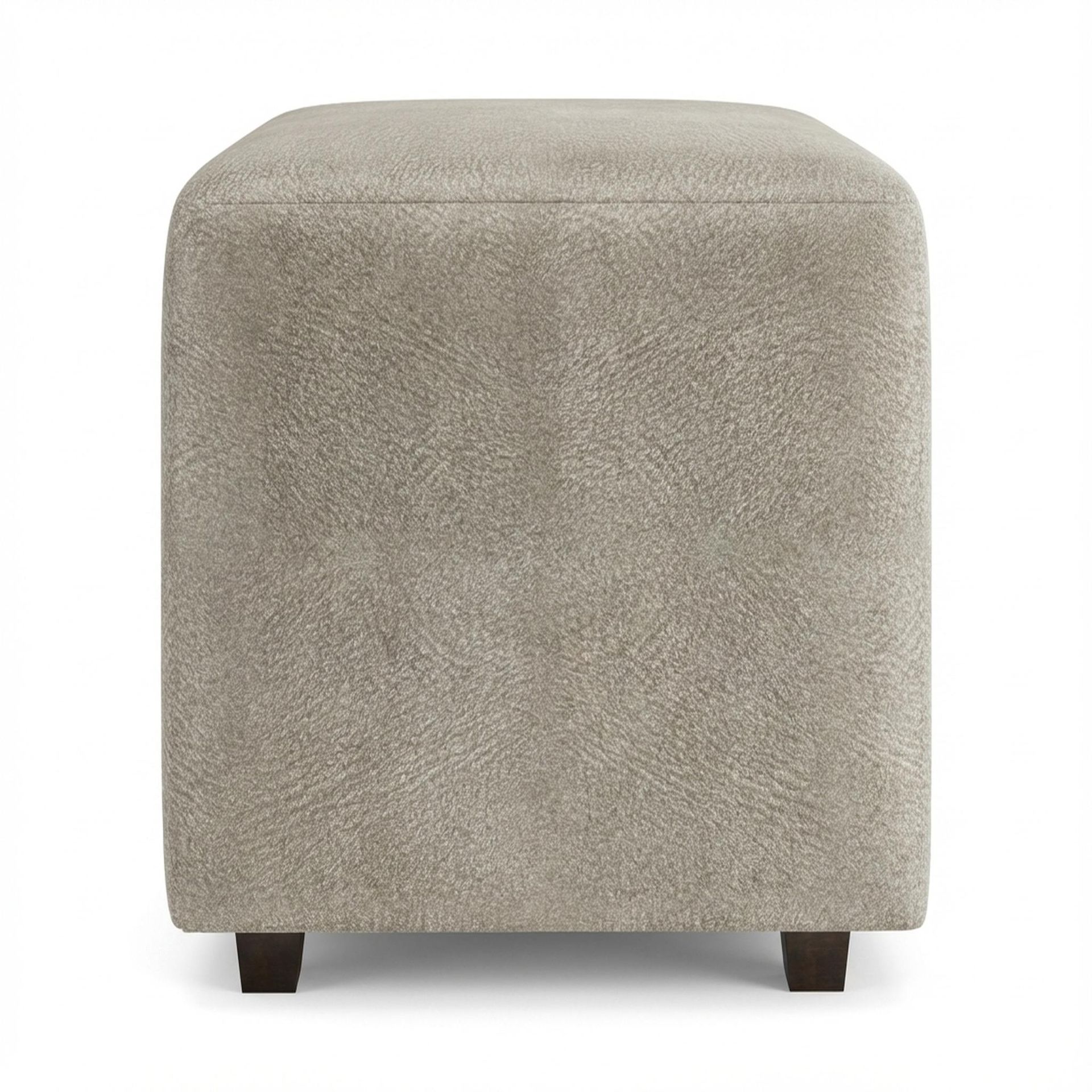 Hayden Home Premium Wooden Square Pouf, Coco Walnut Legs, Essential Bone Upholstery