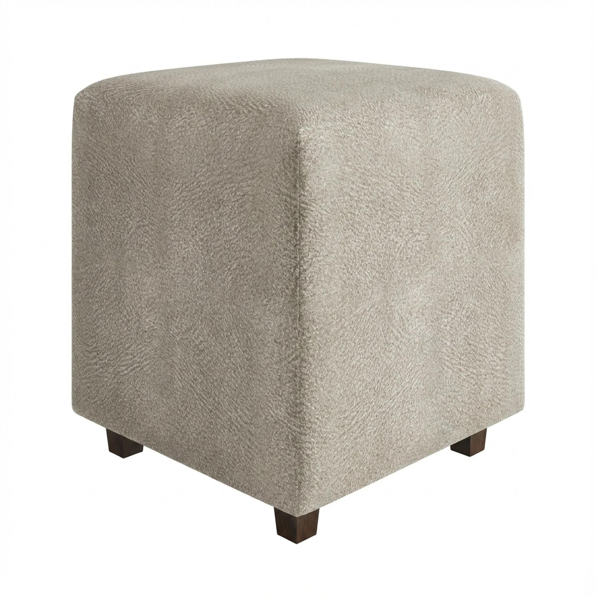 Hayden Home Premium Wooden Square Pouf, Coco Walnut Legs, Essential Bone Upholstery