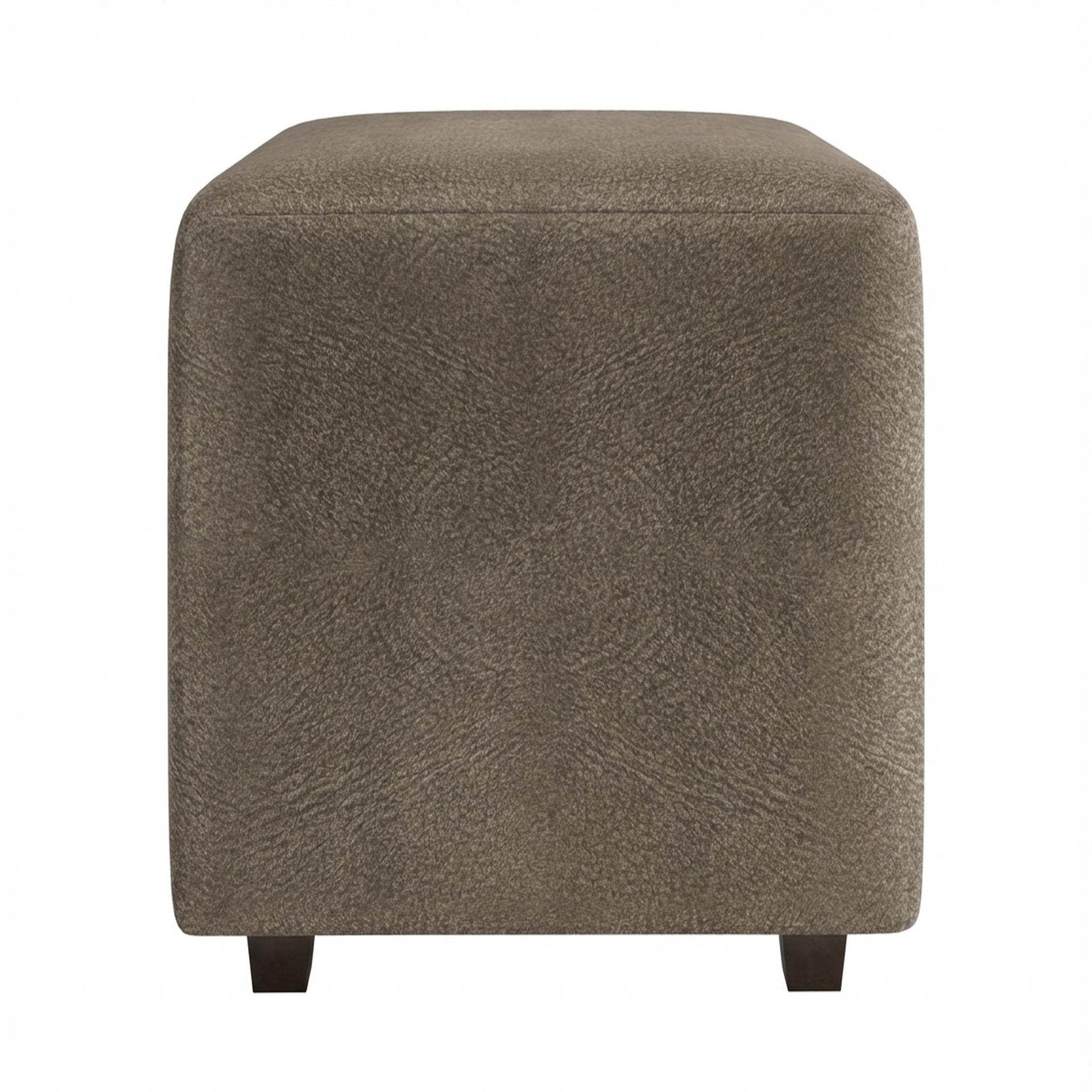Hayden Home Premium Wooden Square Pouf, Coco Walnut Legs, Essential Biscuit Upholstery