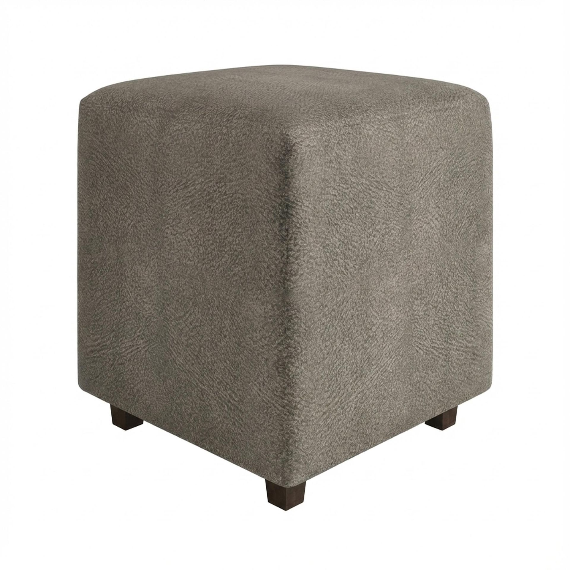 Hayden Home Premium Wooden Square Pouf, Coco Walnut Legs, Essential Biscuit Upholstery