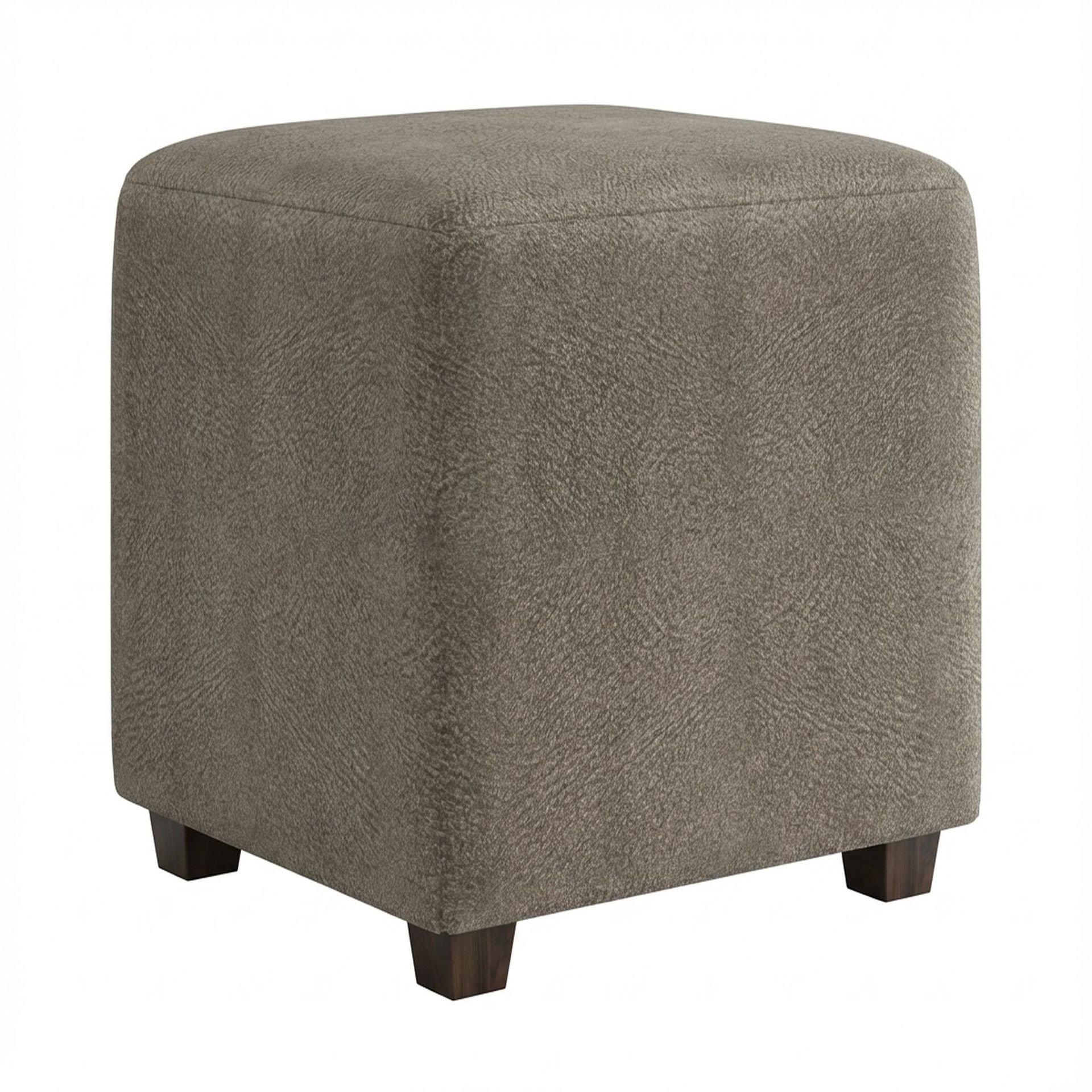 Hayden Home Premium Wooden Square Pouf, Coco Walnut Legs, Essential Biscuit Upholstery
