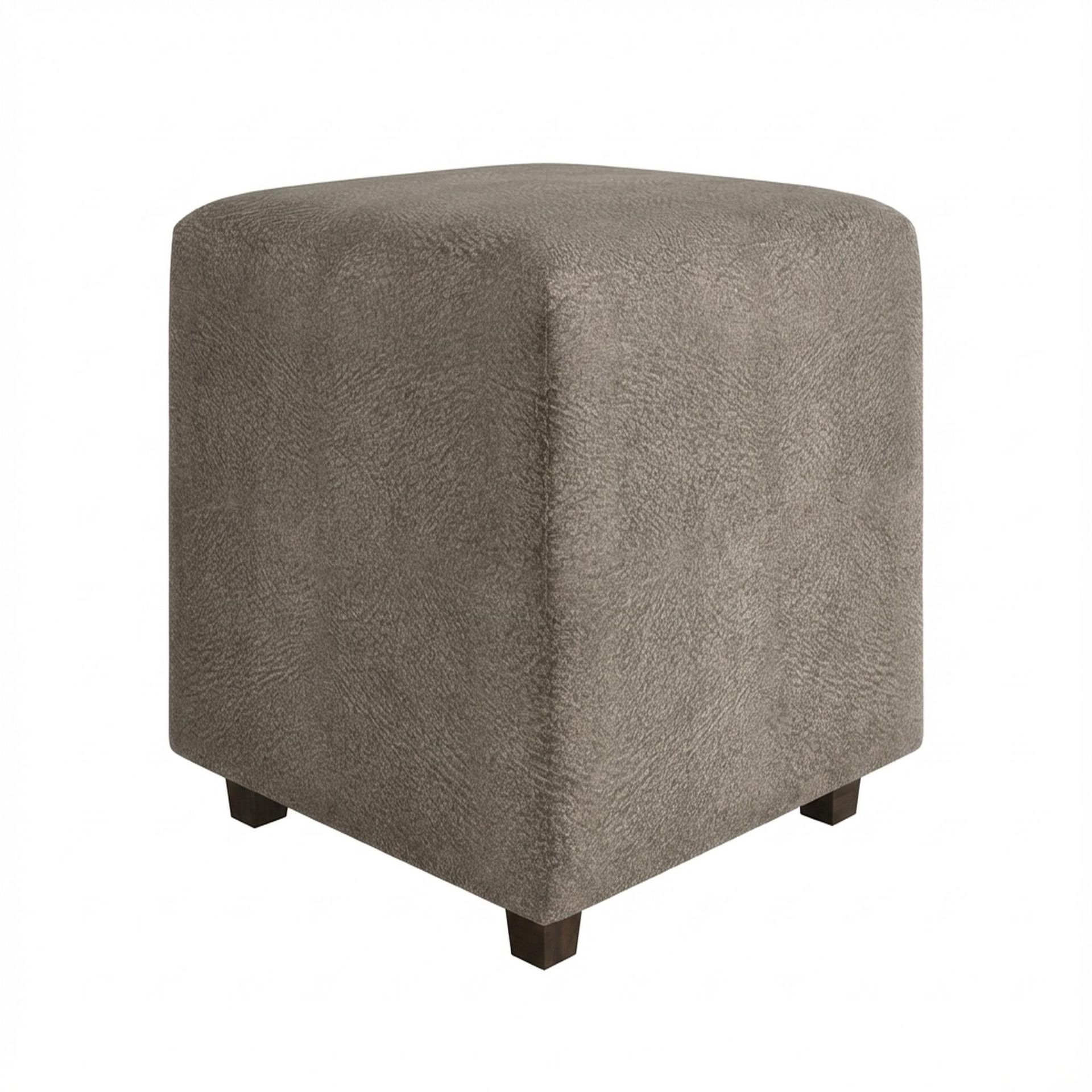 Hayden Home Premium Wooden Square Pouf, Coco Walnut Legs, Essential Biscuit Upholstery