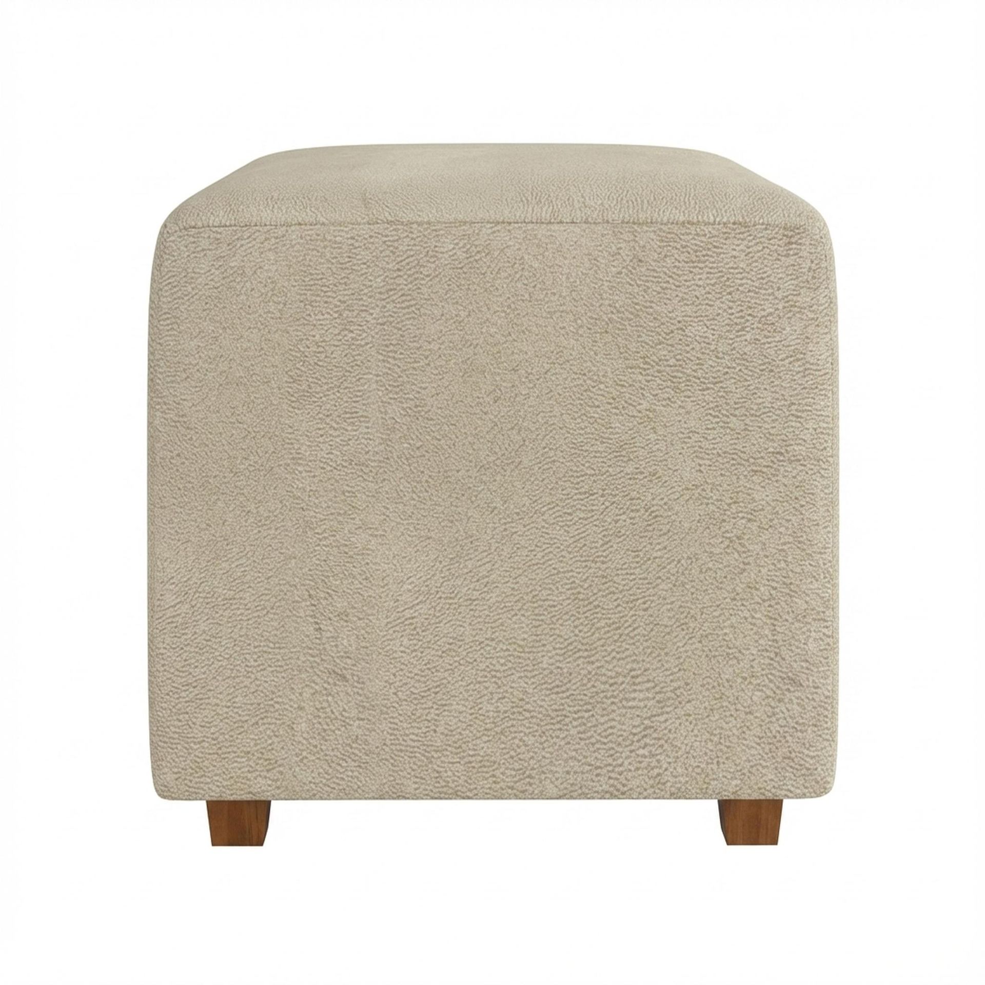 Hayden Home Premium Wooden Square Pouf, Warm Cedar Legs, Essential Sand Upholstery