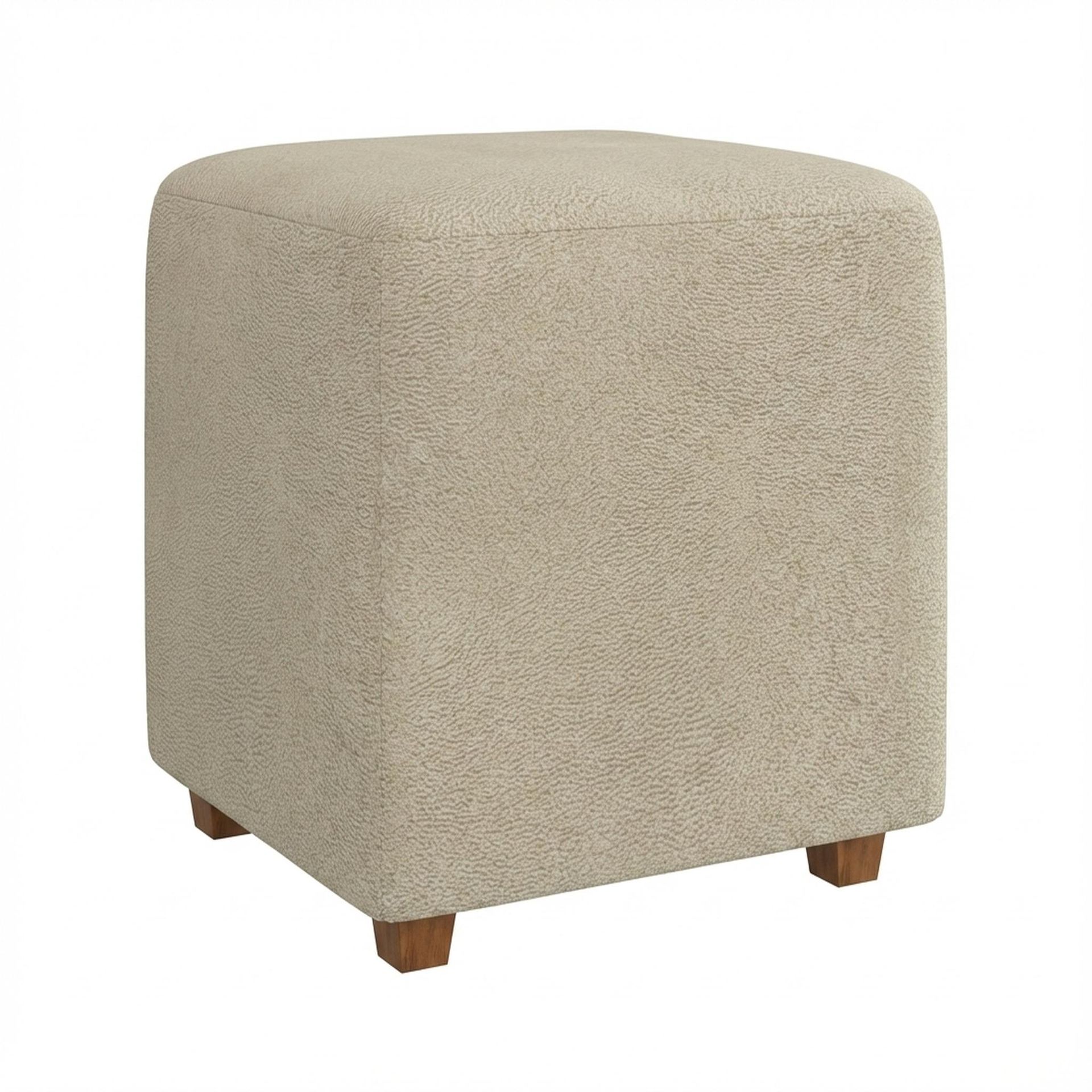 Hayden Home Premium Wooden Square Pouf, Warm Cedar Legs, Essential Sand Upholstery