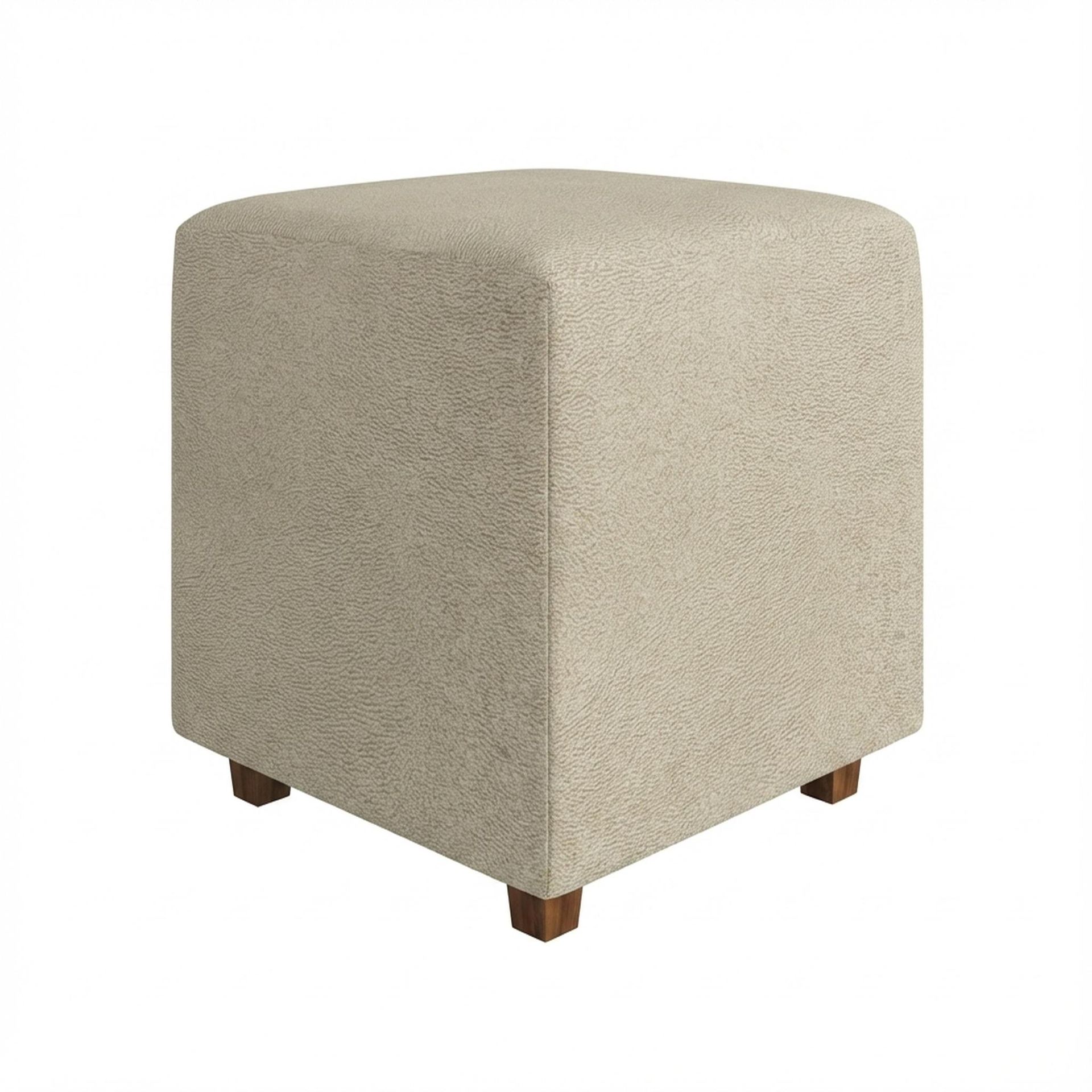 Hayden Home Premium Wooden Square Pouf, Warm Cedar Legs, Essential Sand Upholstery