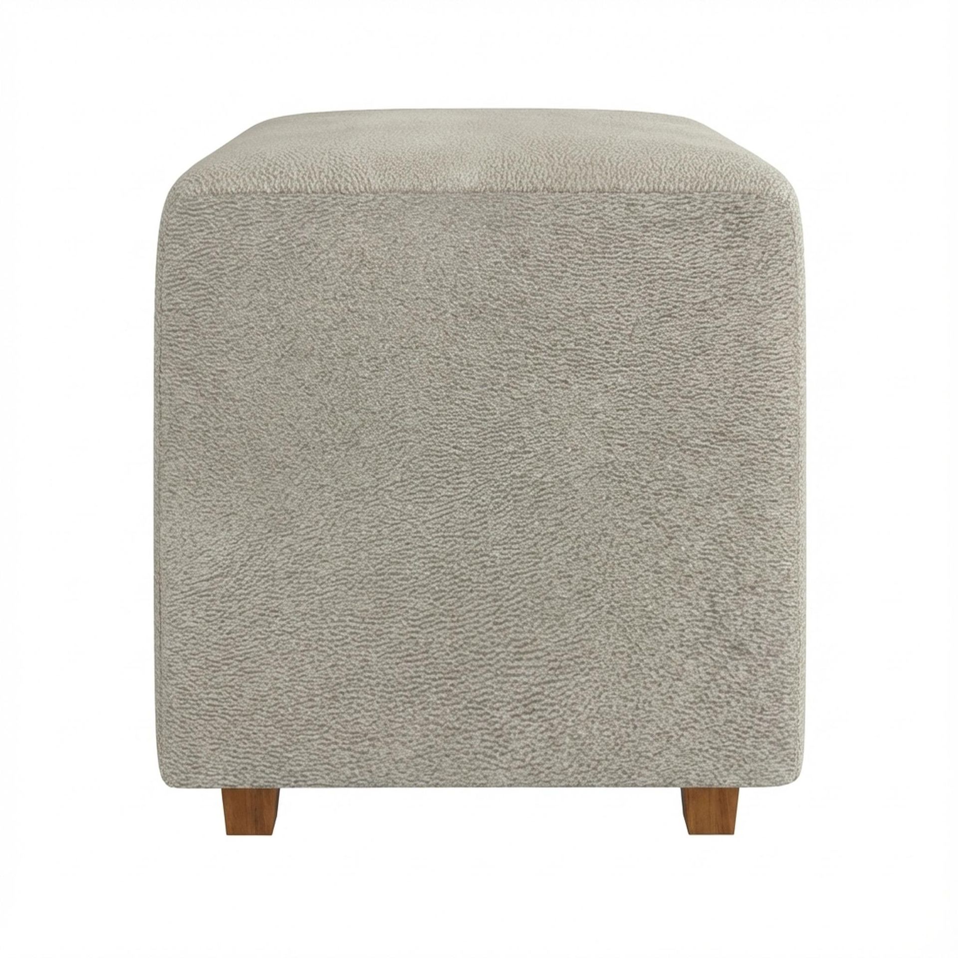 Hayden Home Premium Wooden Square Pouf, Warm Cedar Legs, Essential Bone Upholstery
