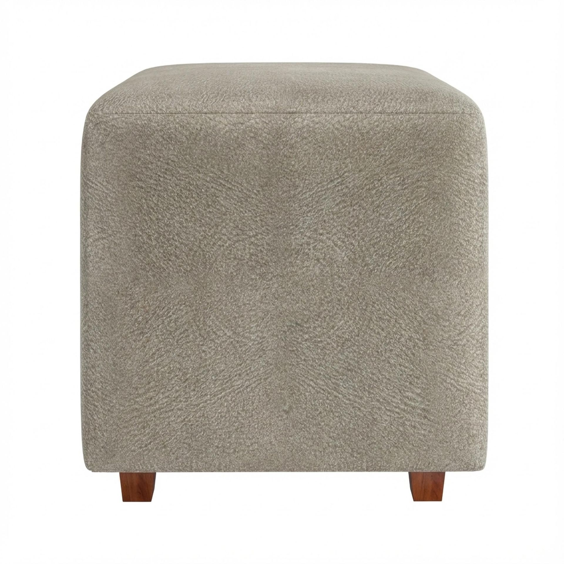 Hayden Home Premium Wooden Square Pouf, Warm Cedar Legs, Essential Bone Upholstery