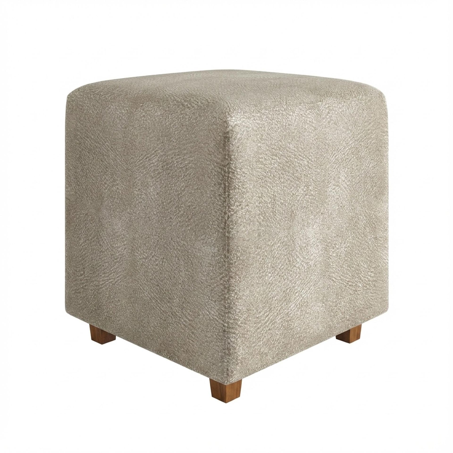 Hayden Home Premium Wooden Square Pouf, Warm Cedar Legs, Essential Bone Upholstery