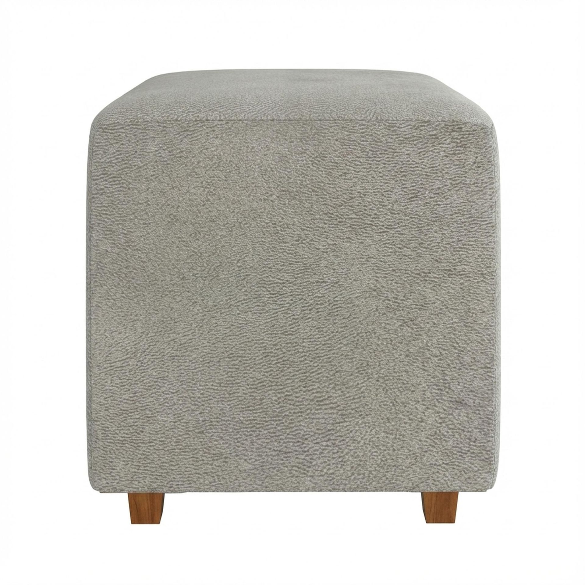Hayden Home Premium Wooden Square Pouf, Warm Cedar Legs, Essential Bone Upholstery