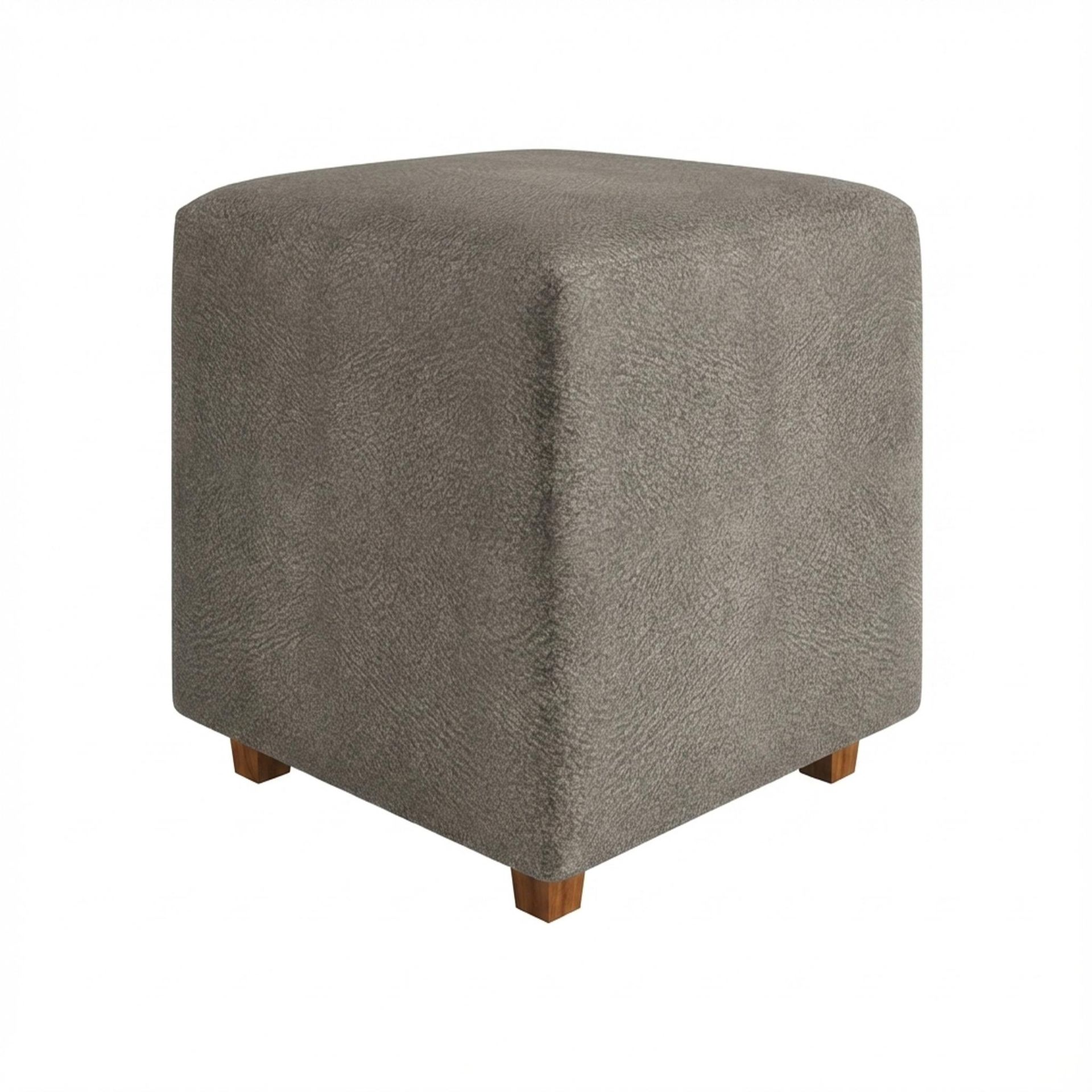 Hayden Home Premium Wooden Square Pouf, Warm Cedar Legs, Essential Biscuit Upholstery