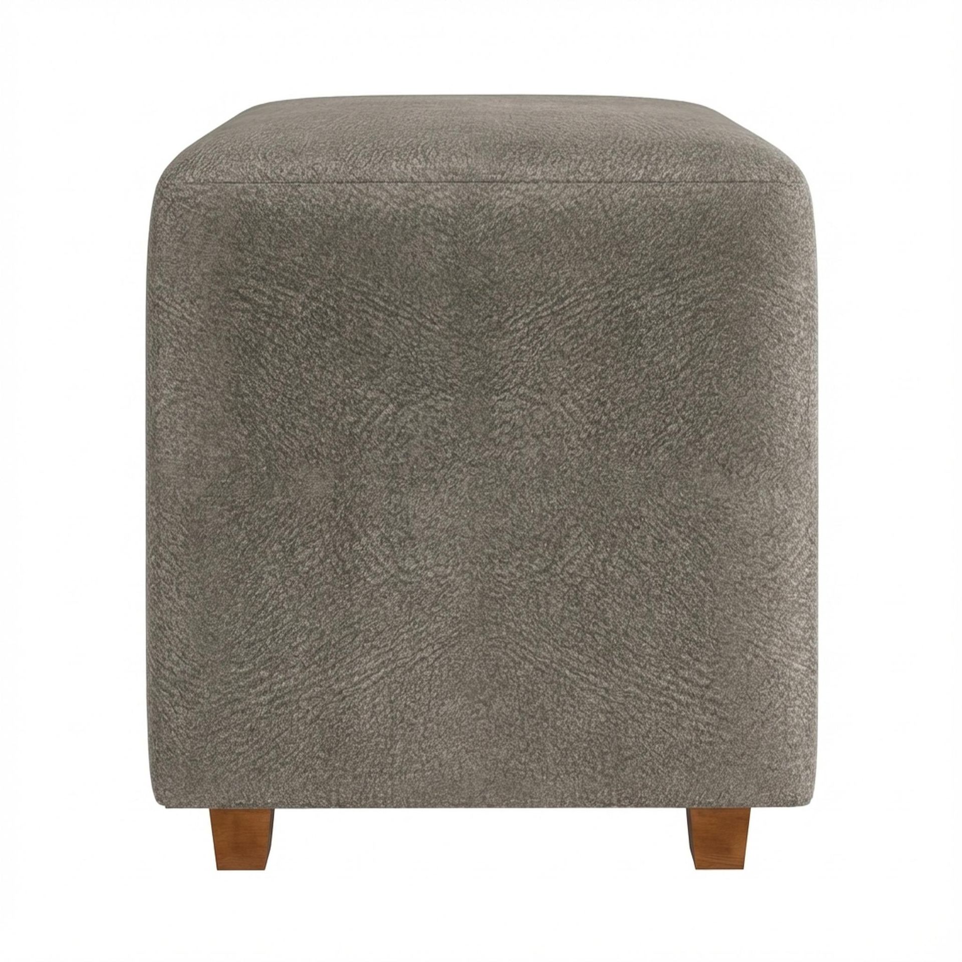 Hayden Home Premium Wooden Square Pouf, Warm Cedar Legs, Essential Biscuit Upholstery