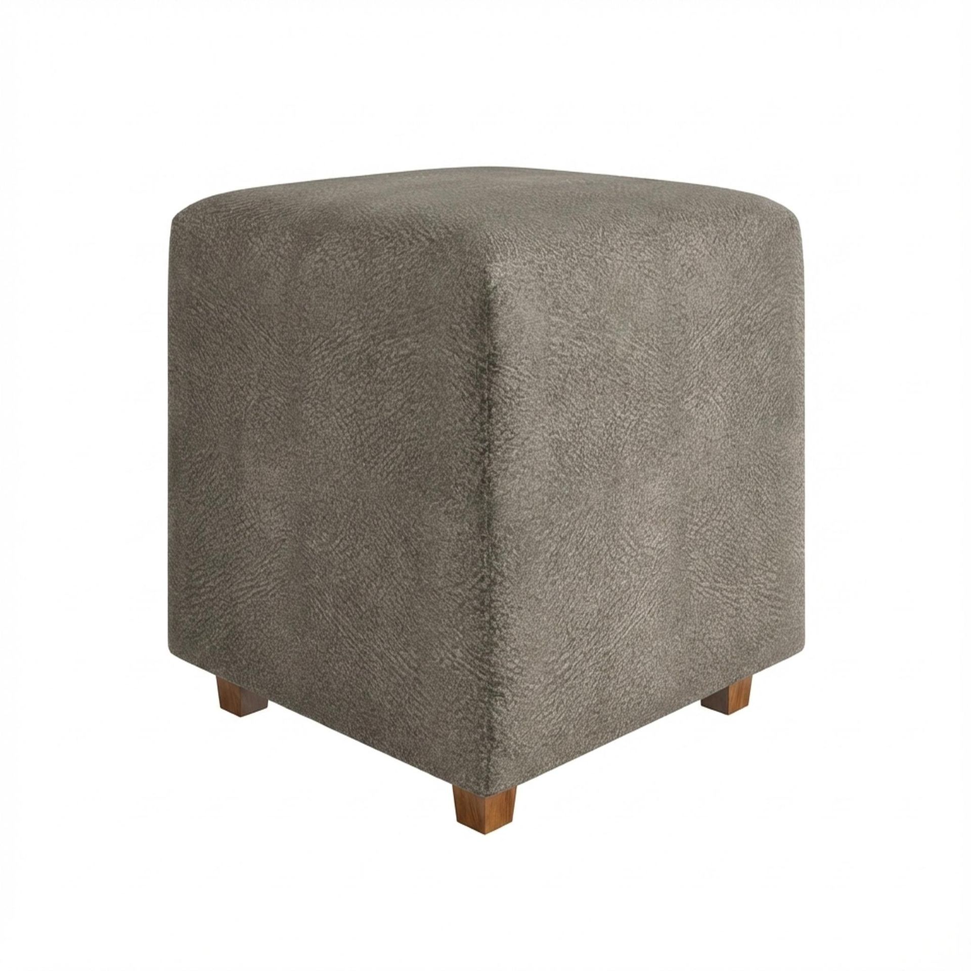 Hayden Home Premium Wooden Square Pouf, Warm Cedar Legs, Essential Biscuit Upholstery