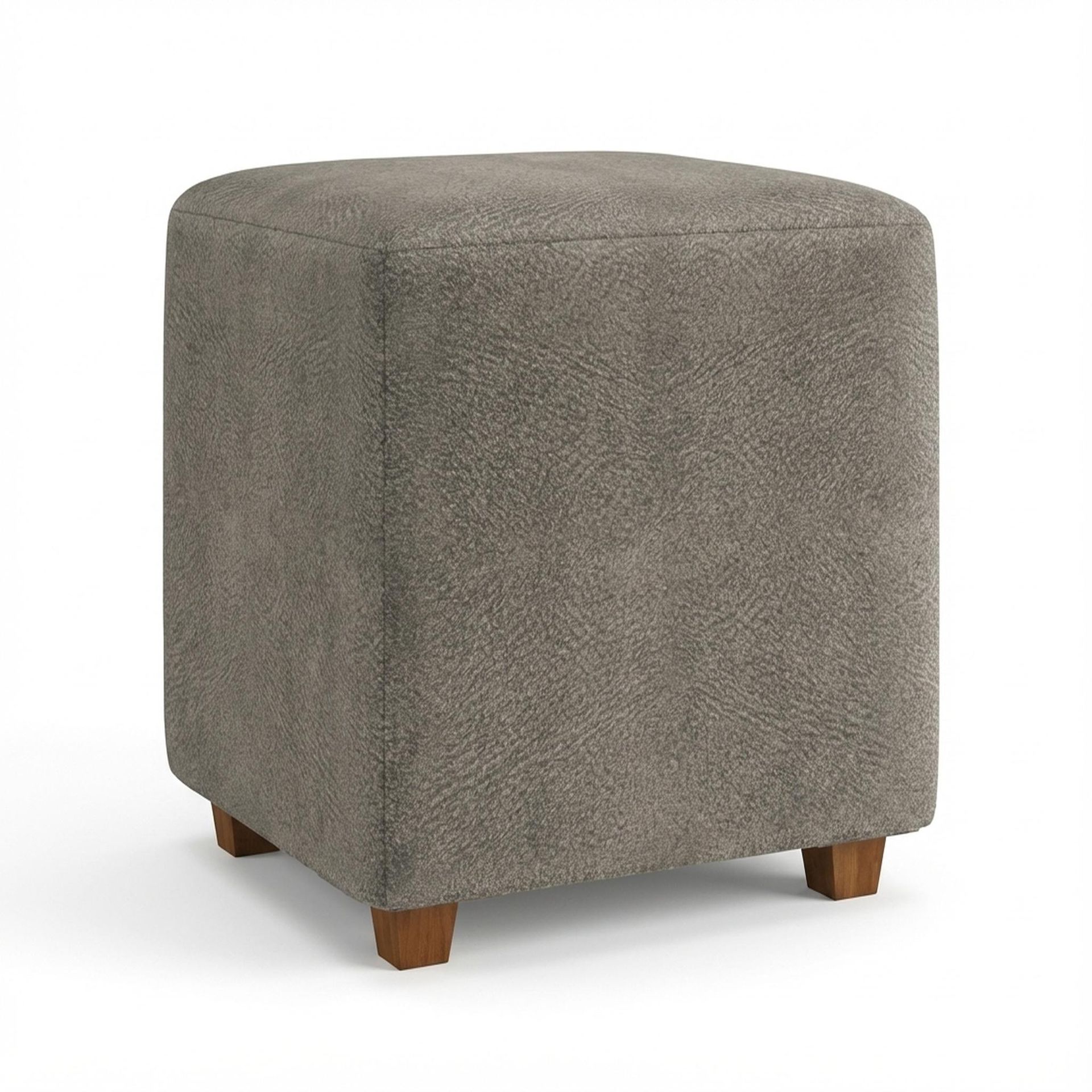Hayden Home Premium Wooden Square Pouf, Warm Cedar Legs, Essential Biscuit Upholstery